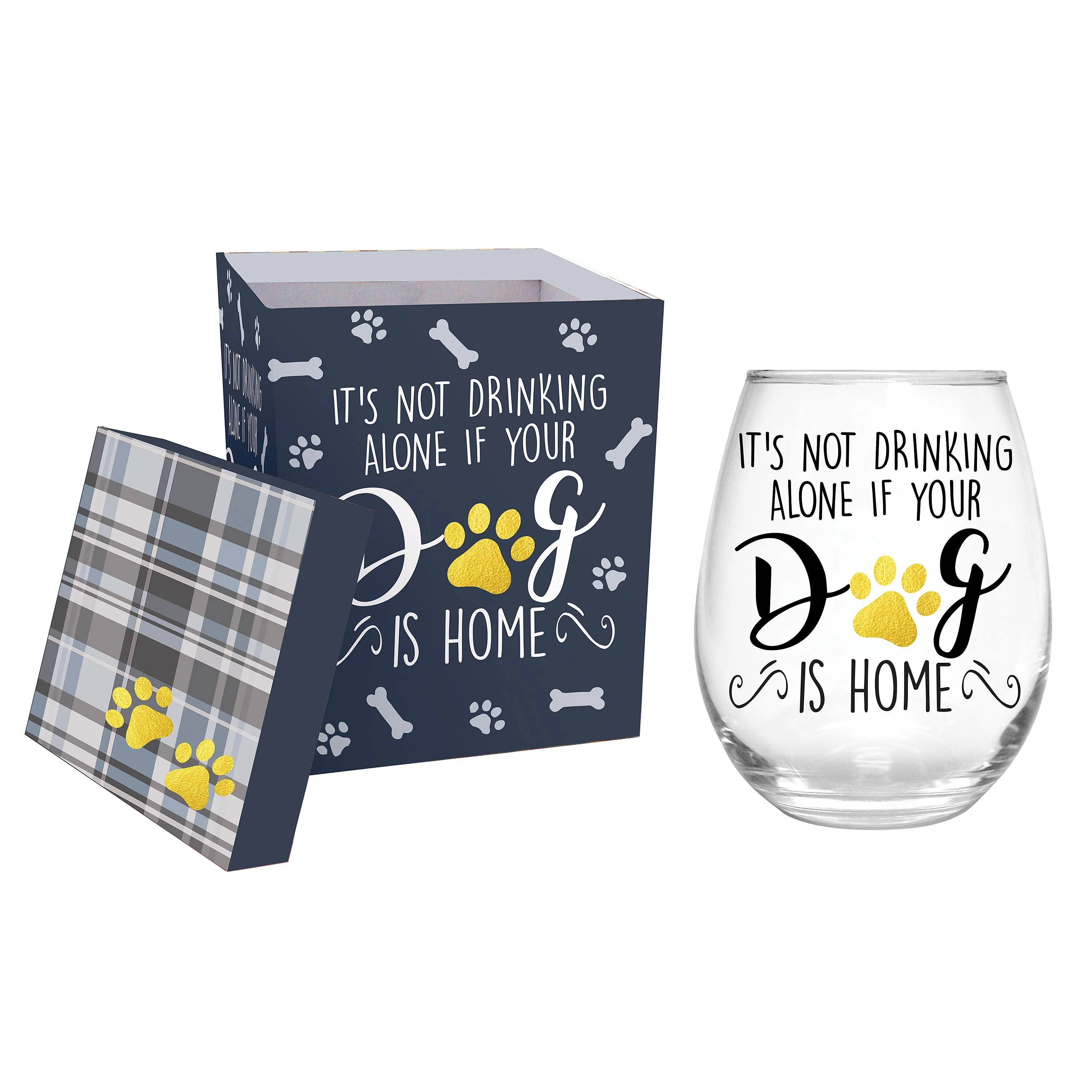 Pet Central Wine Glass Stemless Glass, It's Not Drinking Alone if Your Dog is Home, 17oz, Gift Box - Image 3