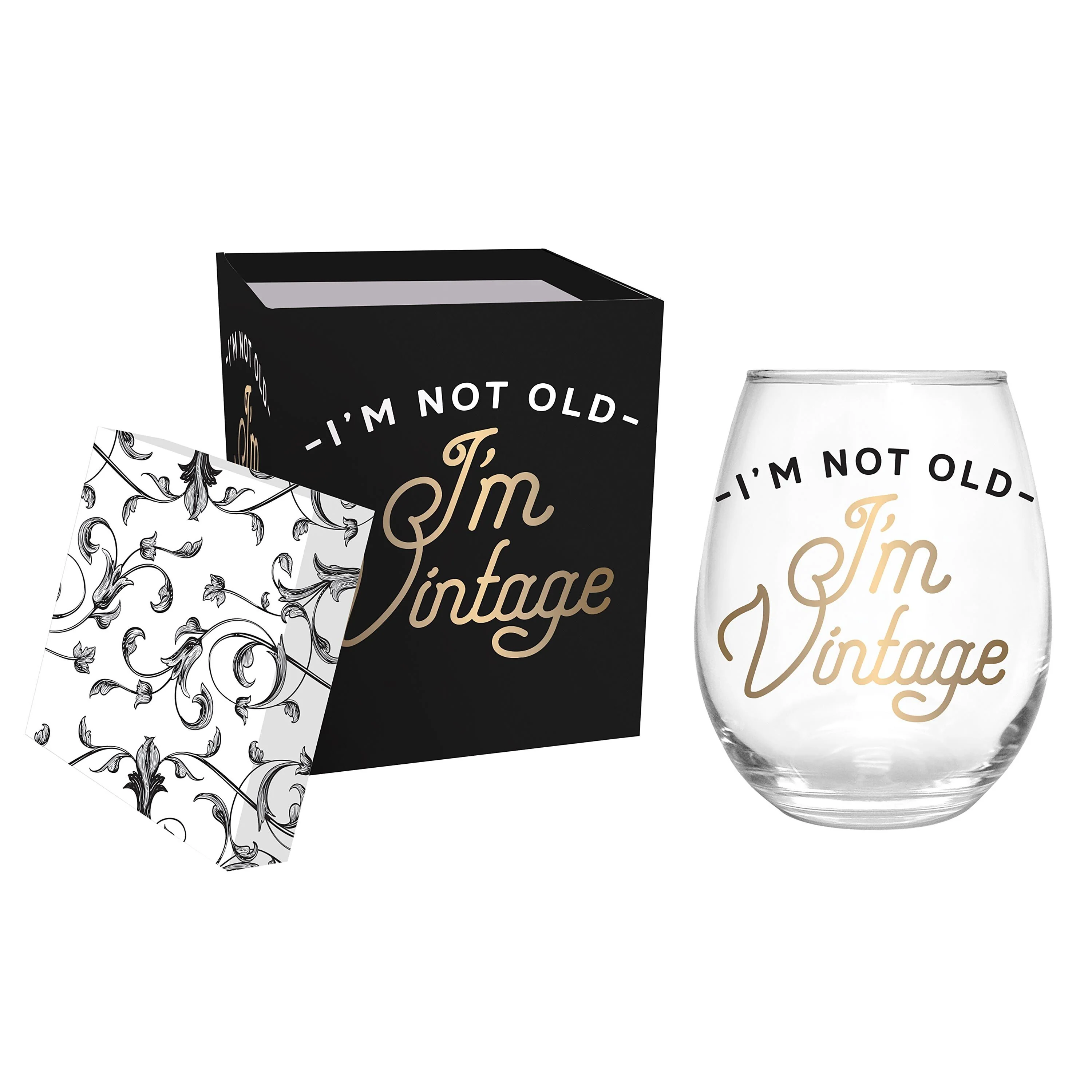 Just for Laughs Wine Glass Stemless Glass, I'm Not Old I'm Vintage, 17oz, Gift Box - Image 4