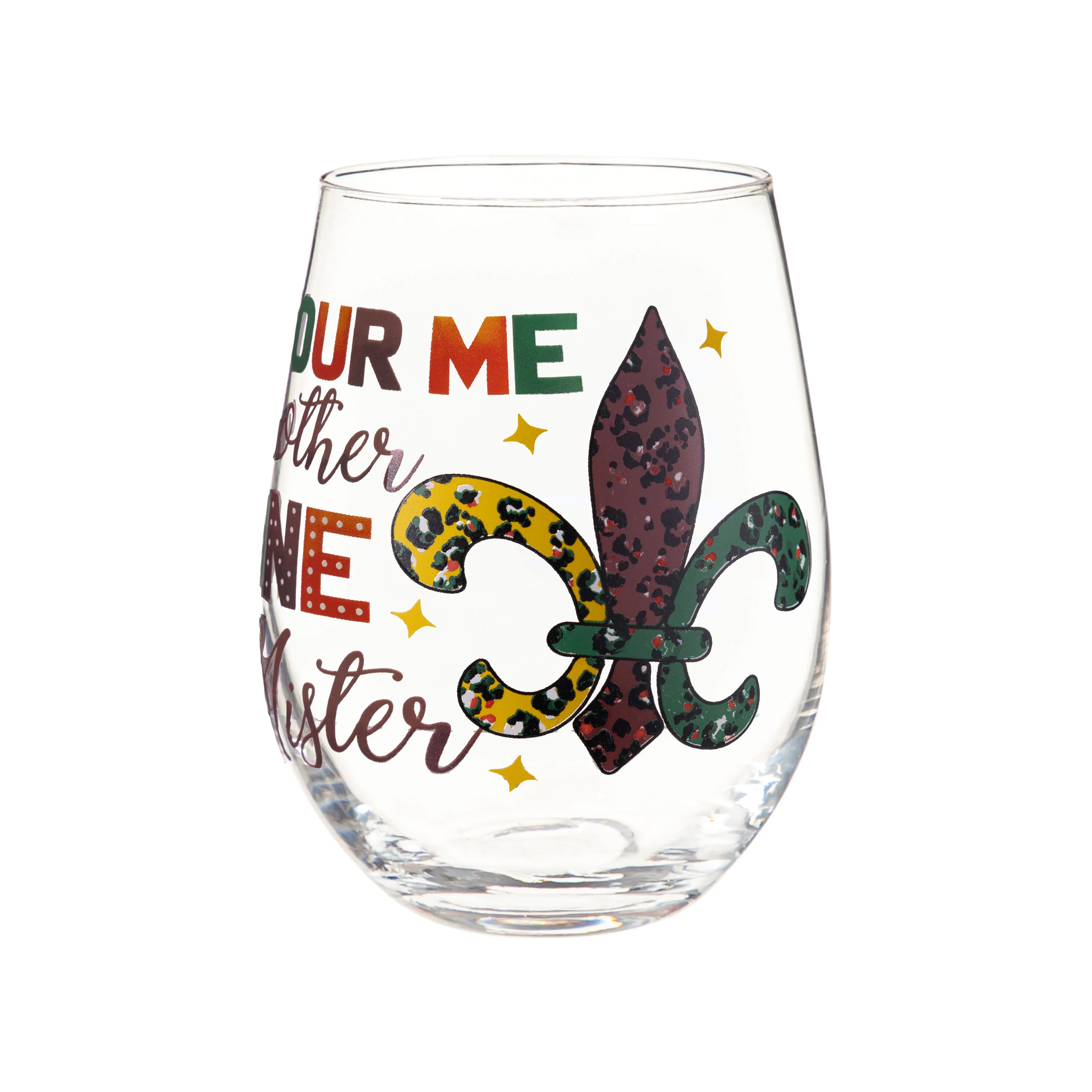 Mardi Gras Fleur De Lis Stemless Glass, 17oz, Gift Box - Image 3