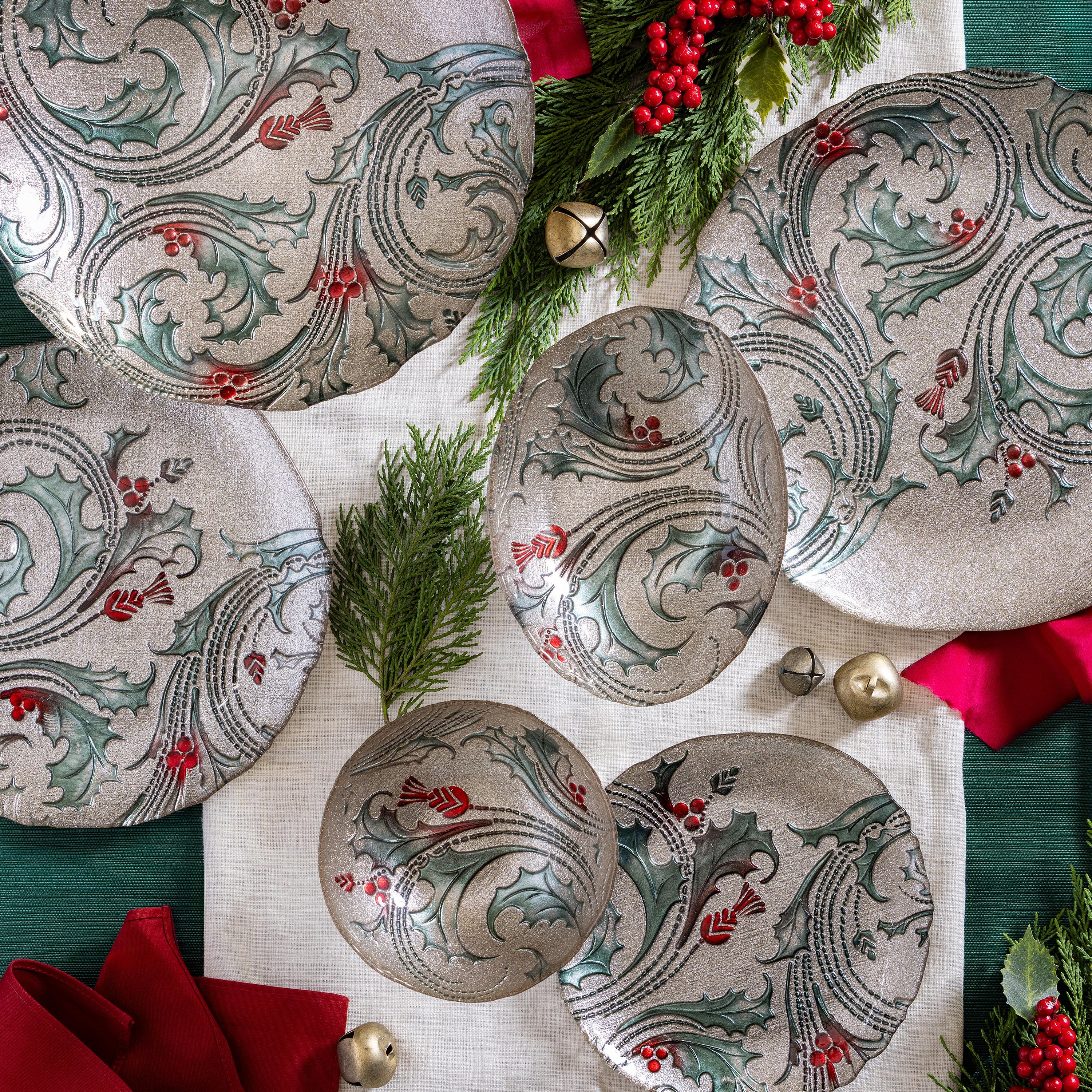 Joyful Traditions Holly and Berries 8.25" Glass Salad Plate, Set of 6 - Image 3