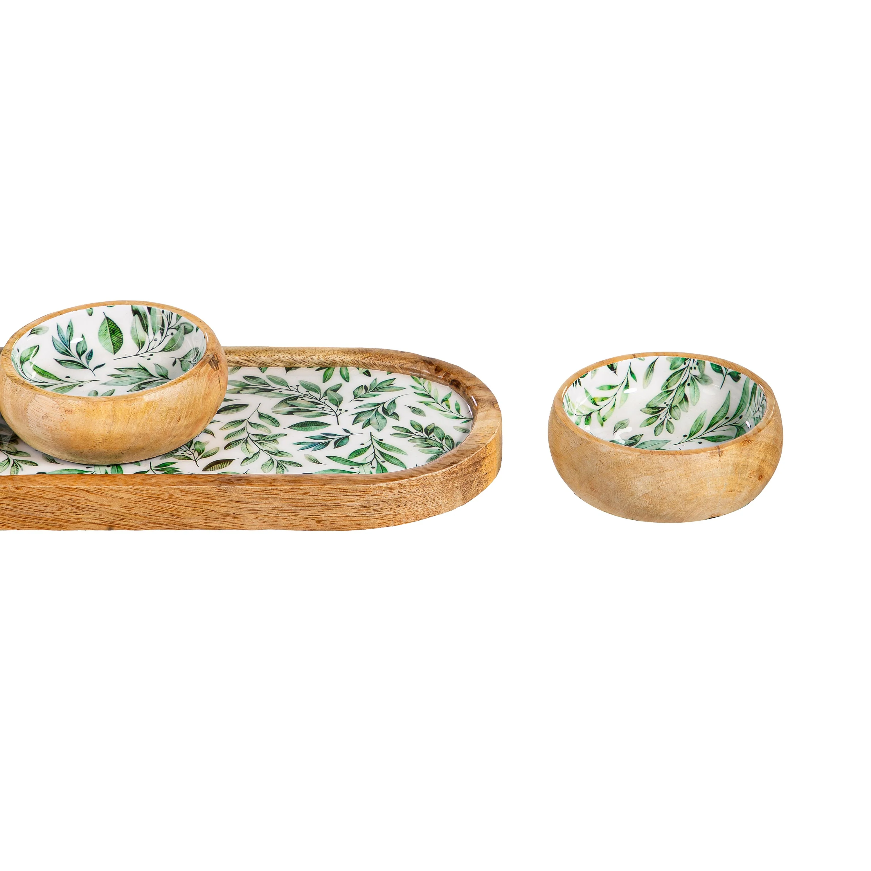 Olive Oasis 3-Section Wood Server with Bowls, 13"L - Image 3