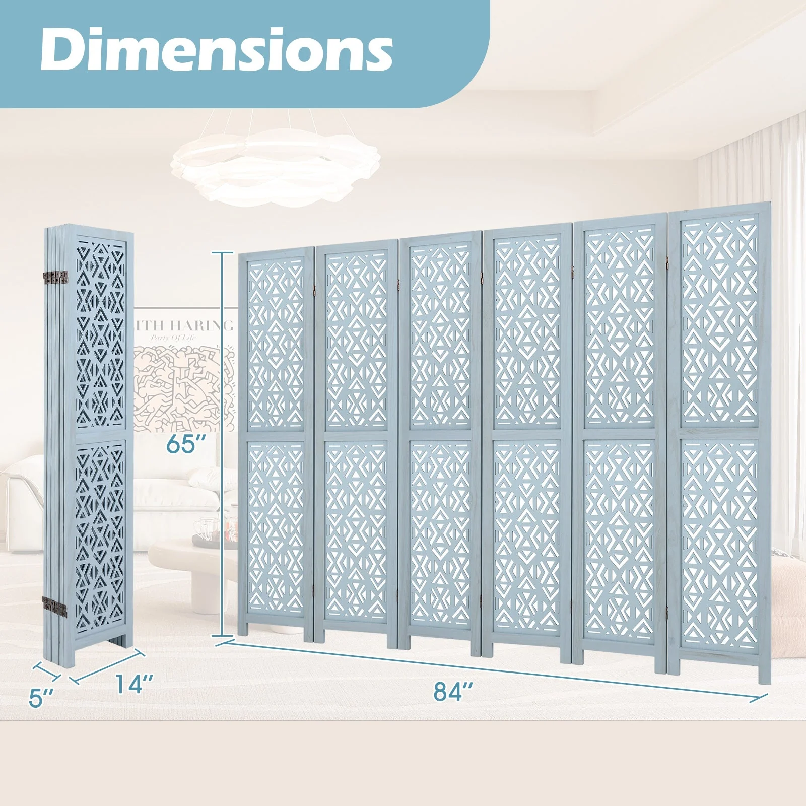 Wooden Room Divider with Carved Cutout Pattern - Image 4