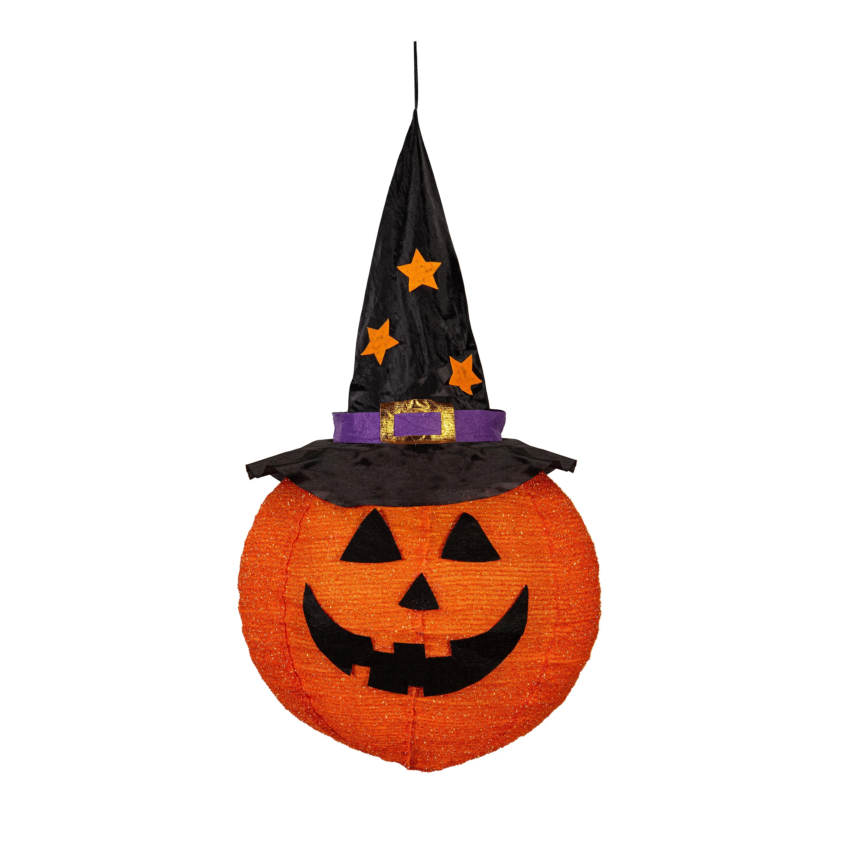 Hanging LED Fabric Witch Hat Jack O'Lantern Pumpkin - Image 2