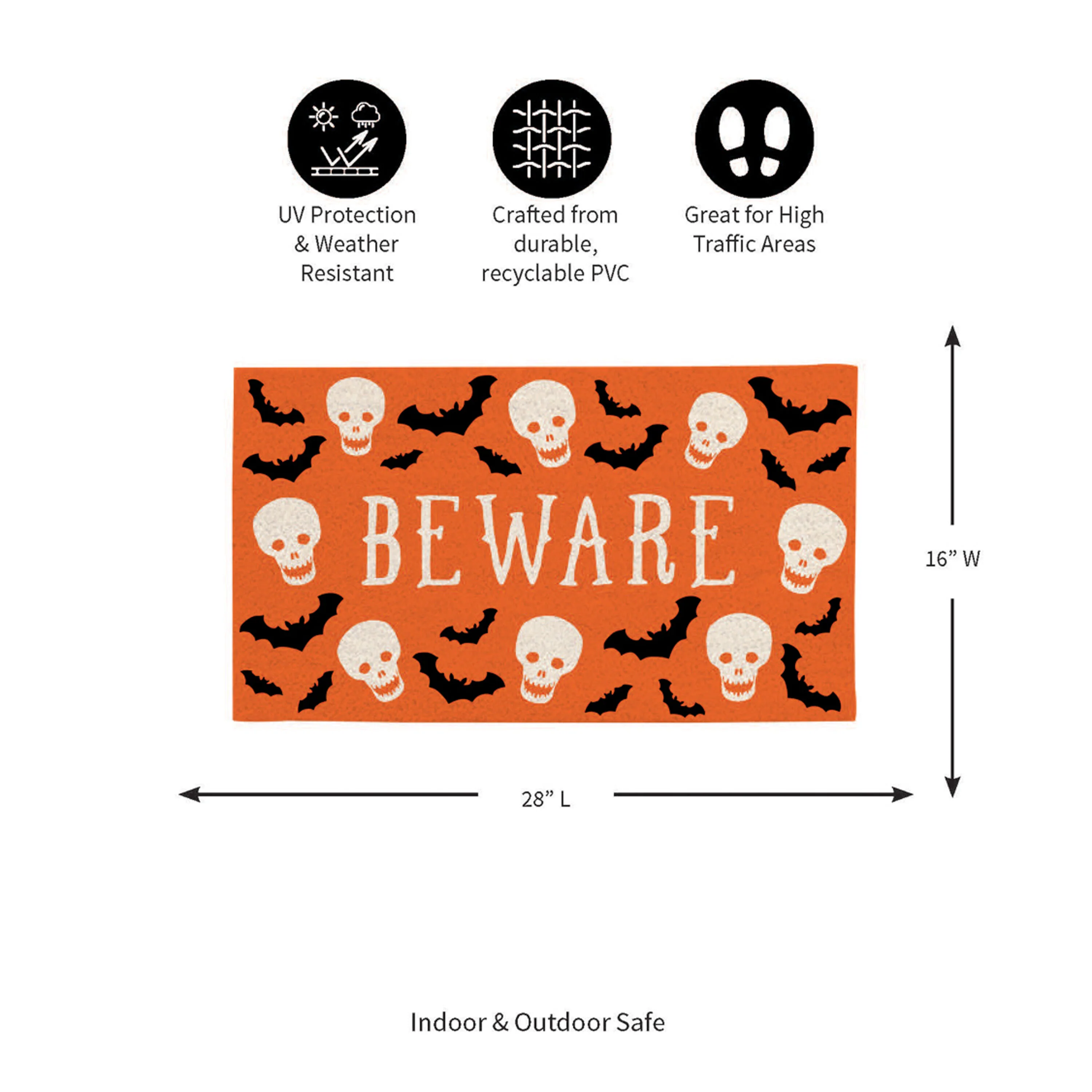Be Ware Spooky PVC Trapper Doormat, 28"x16" - Image 4