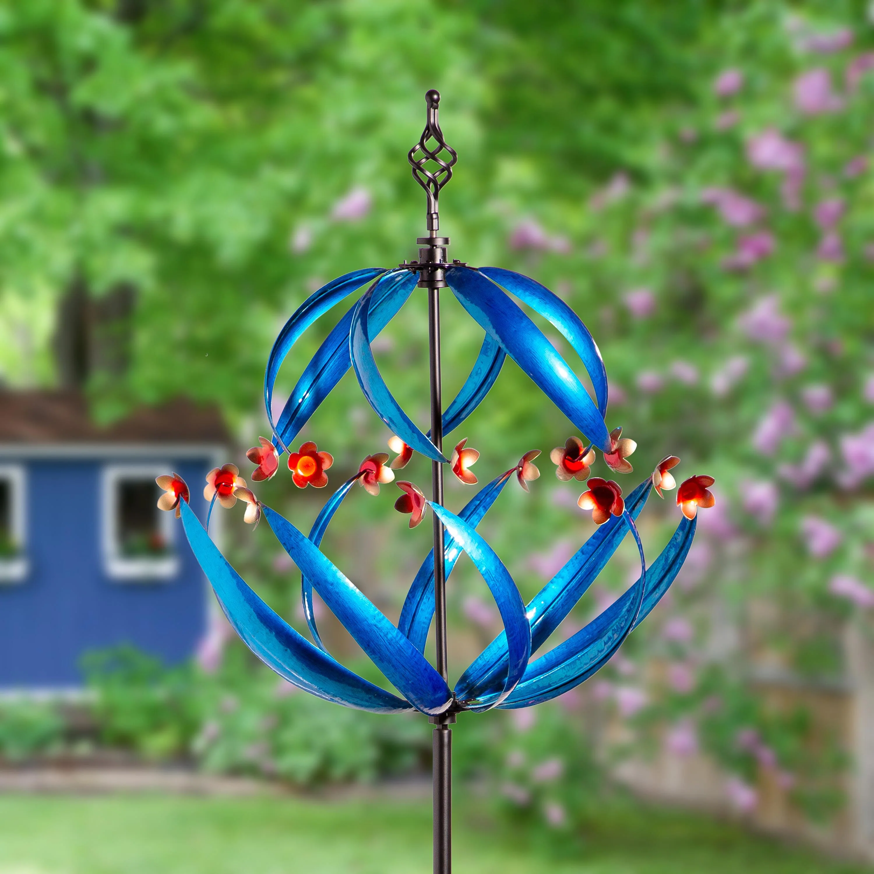 Cool Spiral With Copper Flowers Metal Wind Spinner, 85" H - Image 2