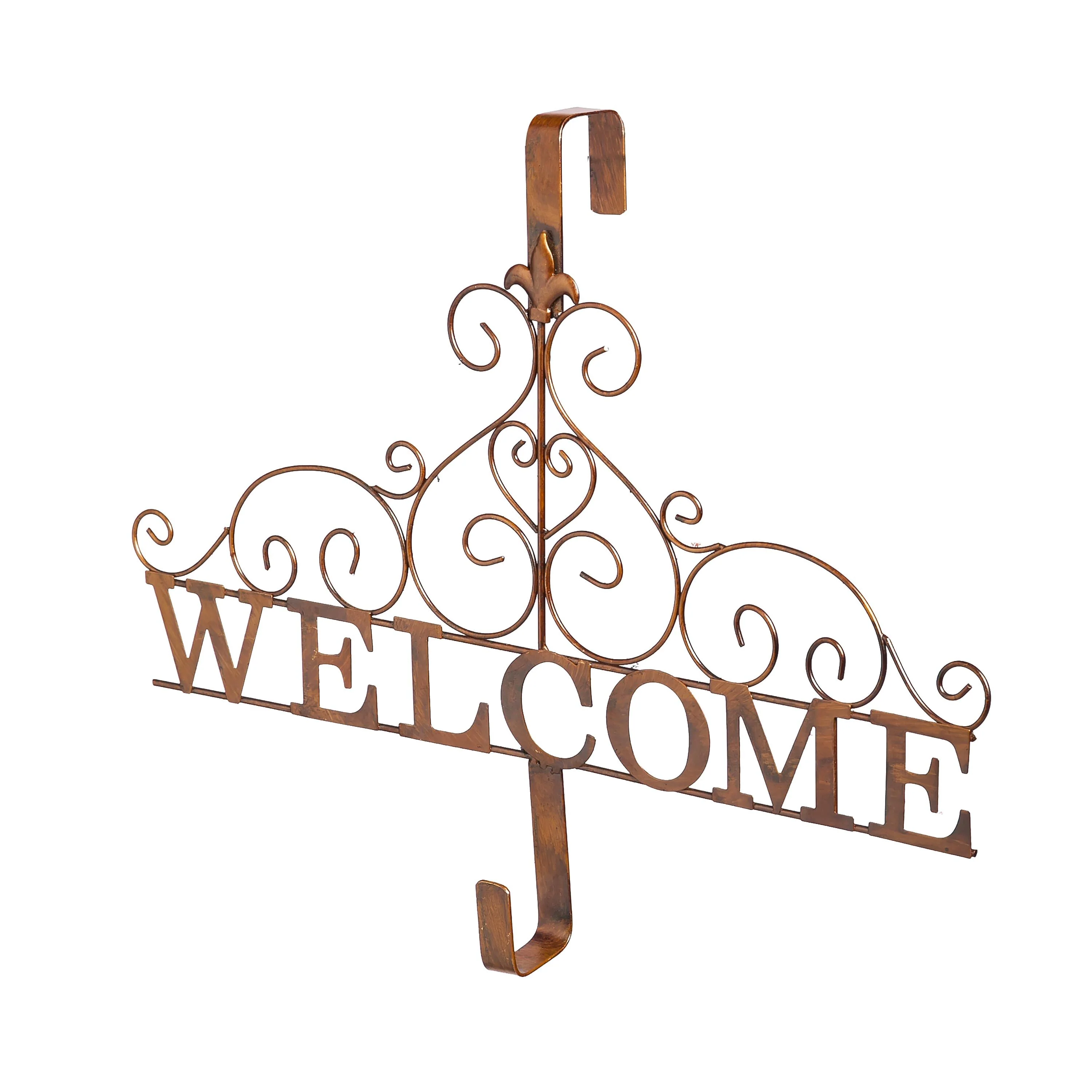 Metallic Copper Fleur-de-Lis Welcome Wreath Holder - Image 2