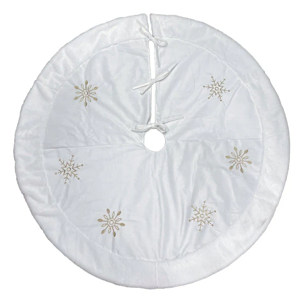 48" Ivory Snowflake Embroidered Tree Skirt with Faux Fur Trim - Image 2