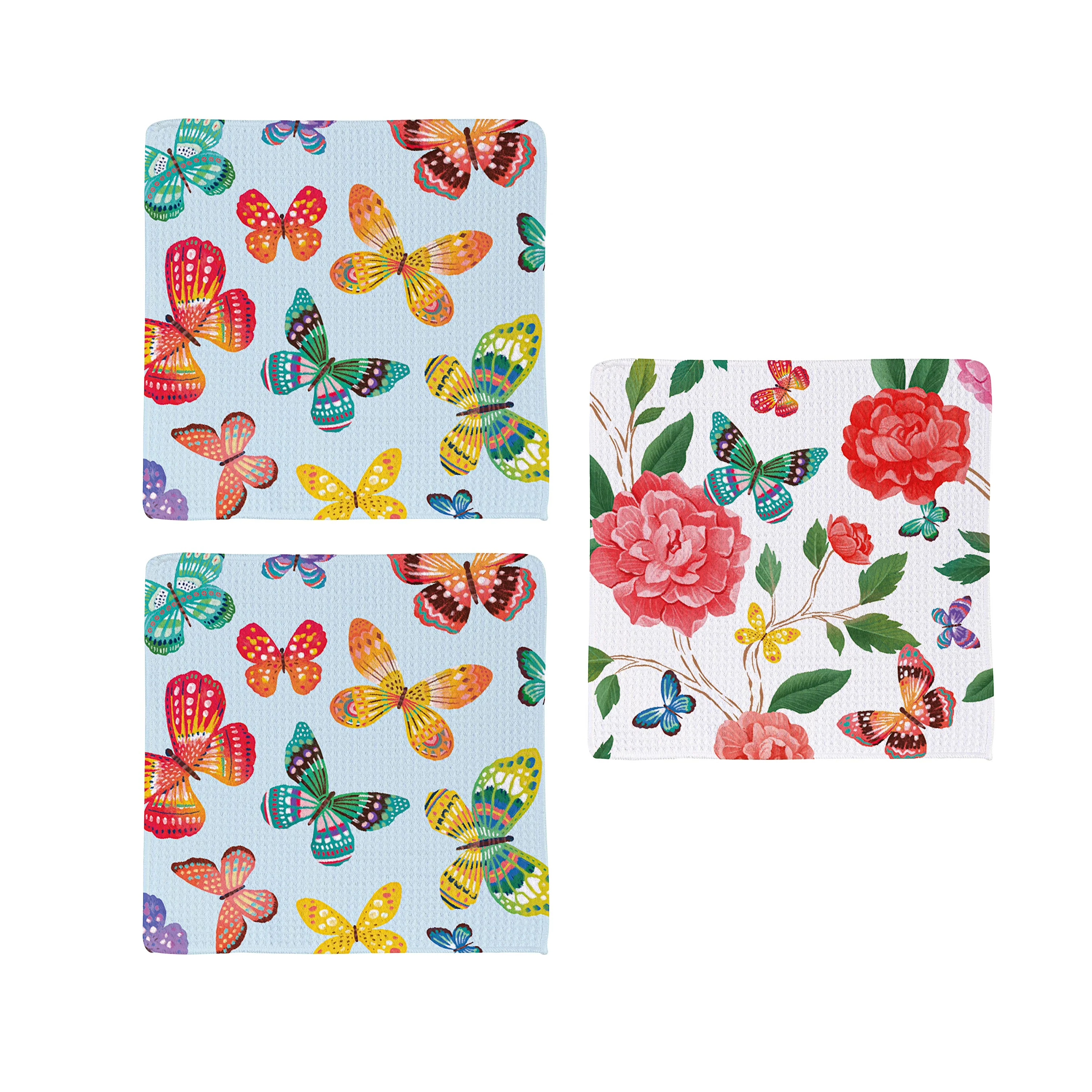 Butterfly Toile Quick Dry Dish Cloth, Set of 3, 10" x 10" - Image 2