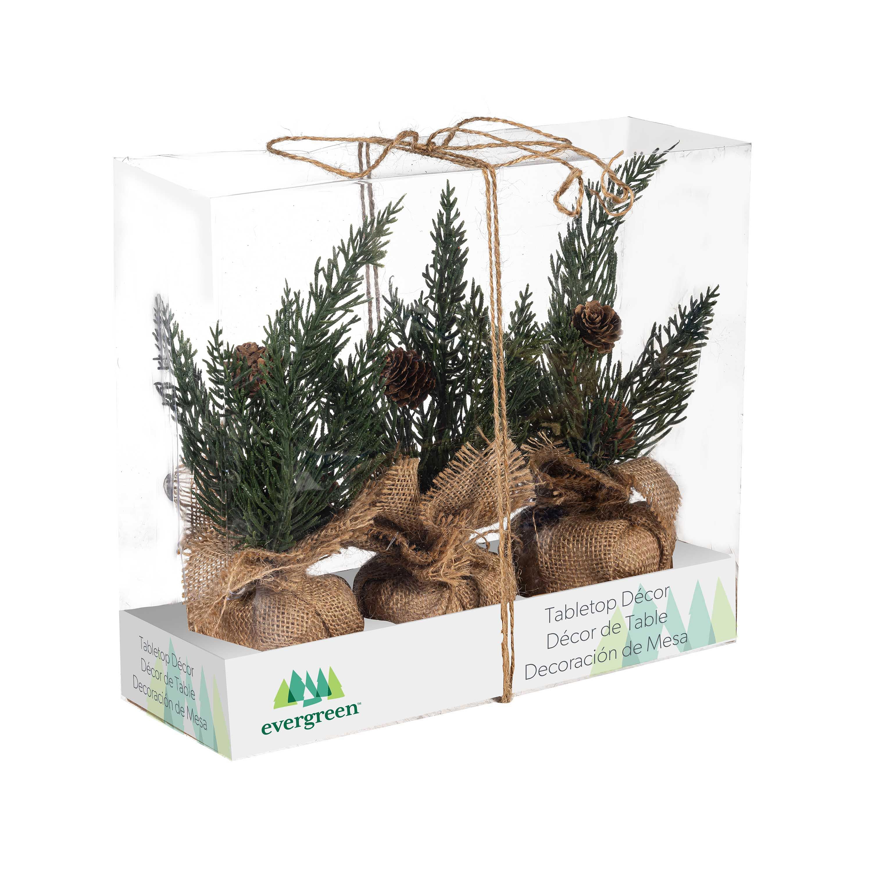 Woodland Storybook Faux Floral Table Décor Pine Artificial with Burlap Sack, Set of 3
