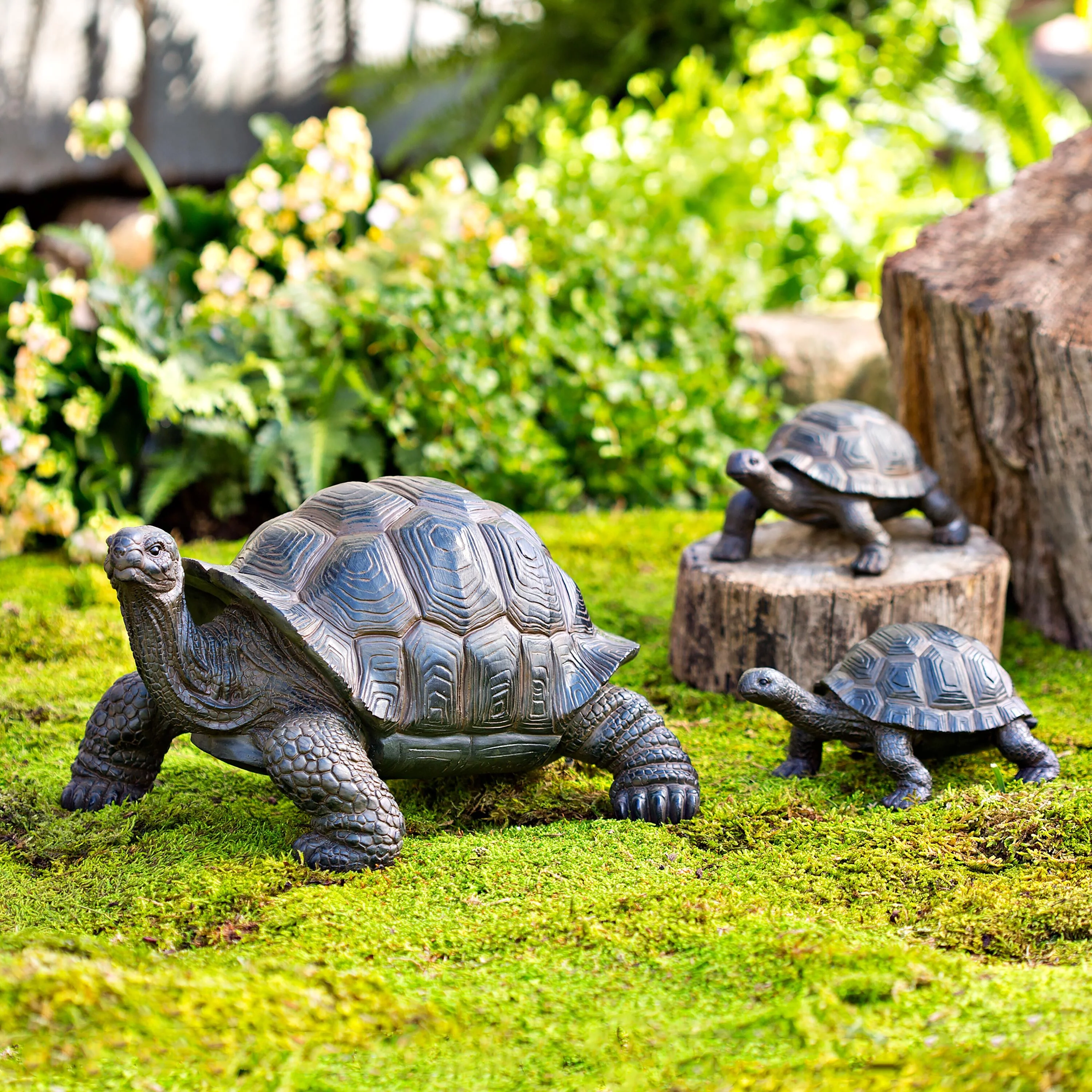 Mother Tortoise with Two Babies Resin Garden Accents - Image 10