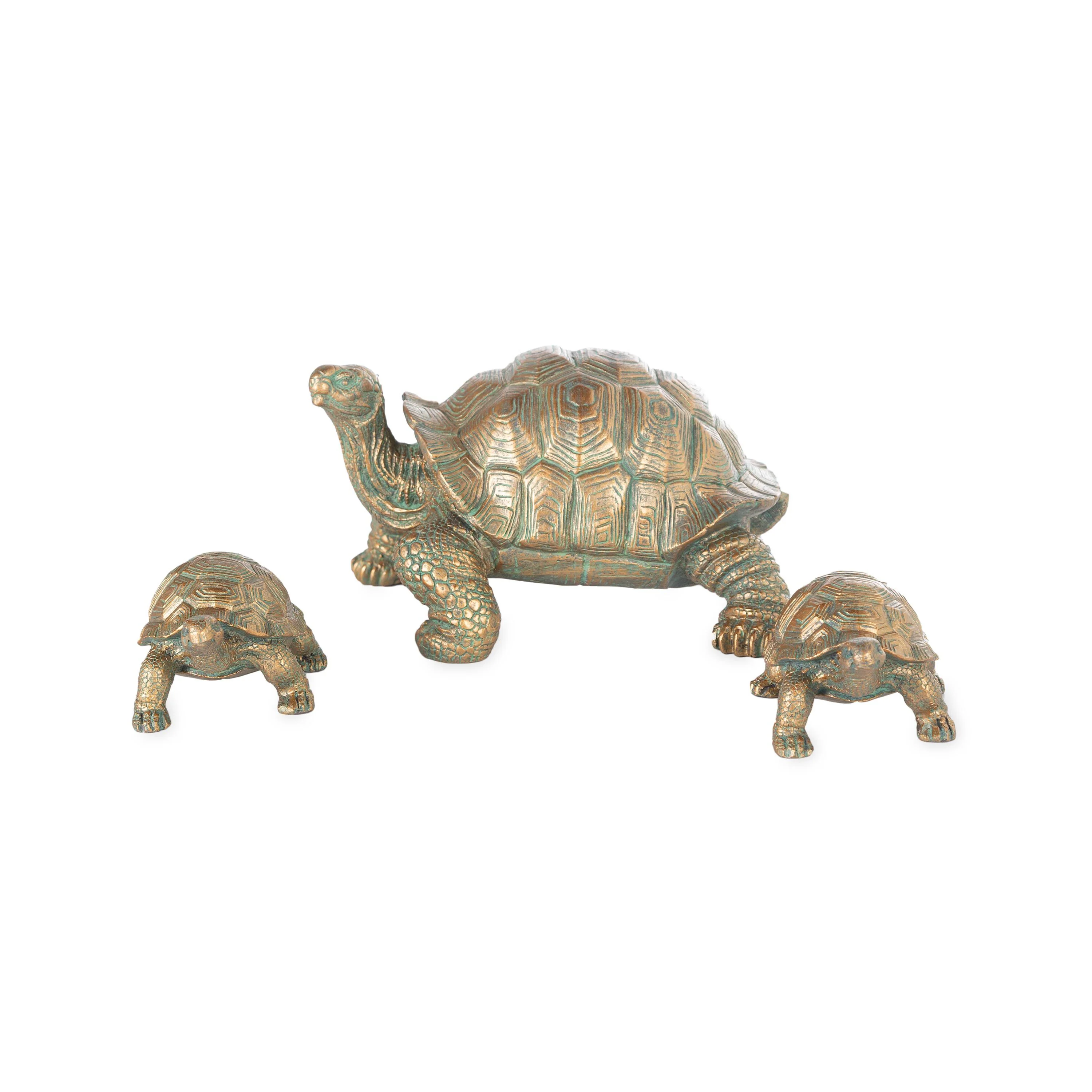Mother Tortoise with Two Babies Resin Garden Accents - Image 3
