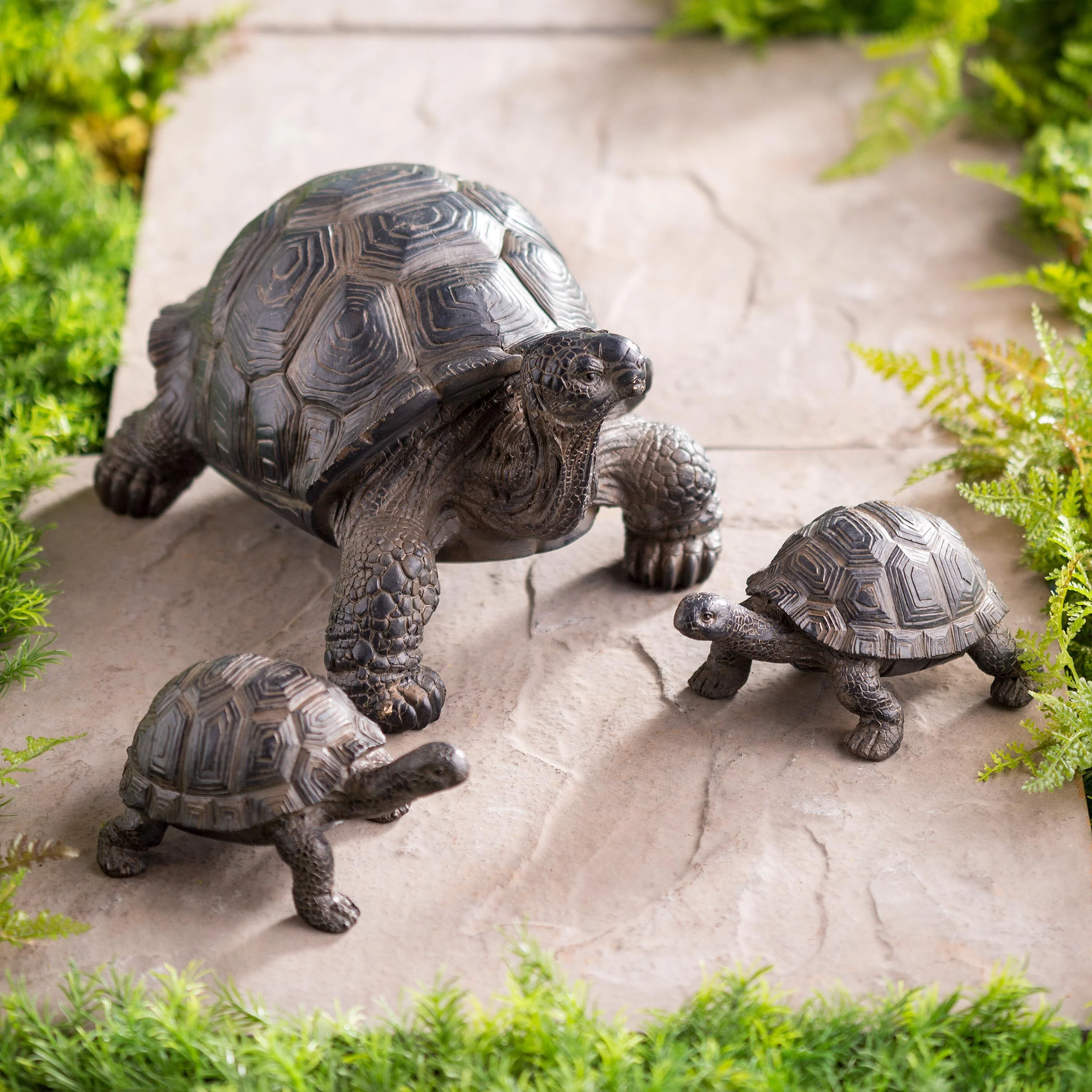 Mother Tortoise with Two Babies Resin Garden Accents - Image 7