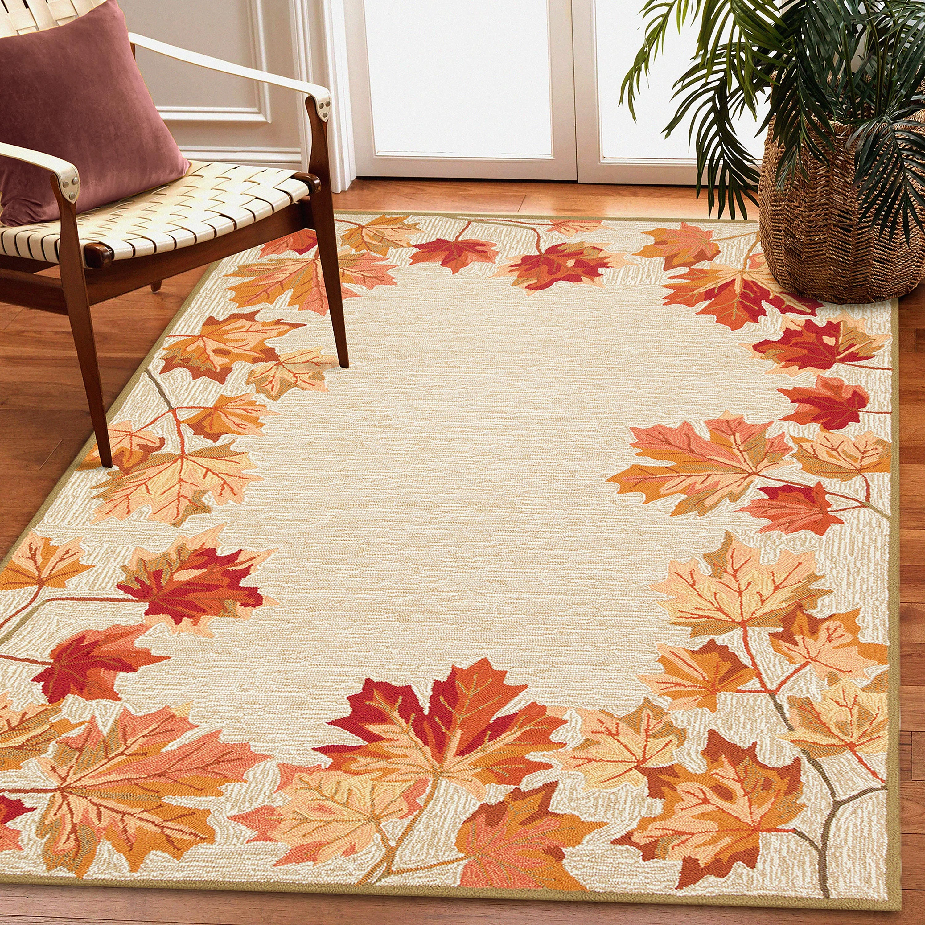 Indoor/Outdoor Falling Leaves Border Rug, 7'6" x 9'6" - Image 2