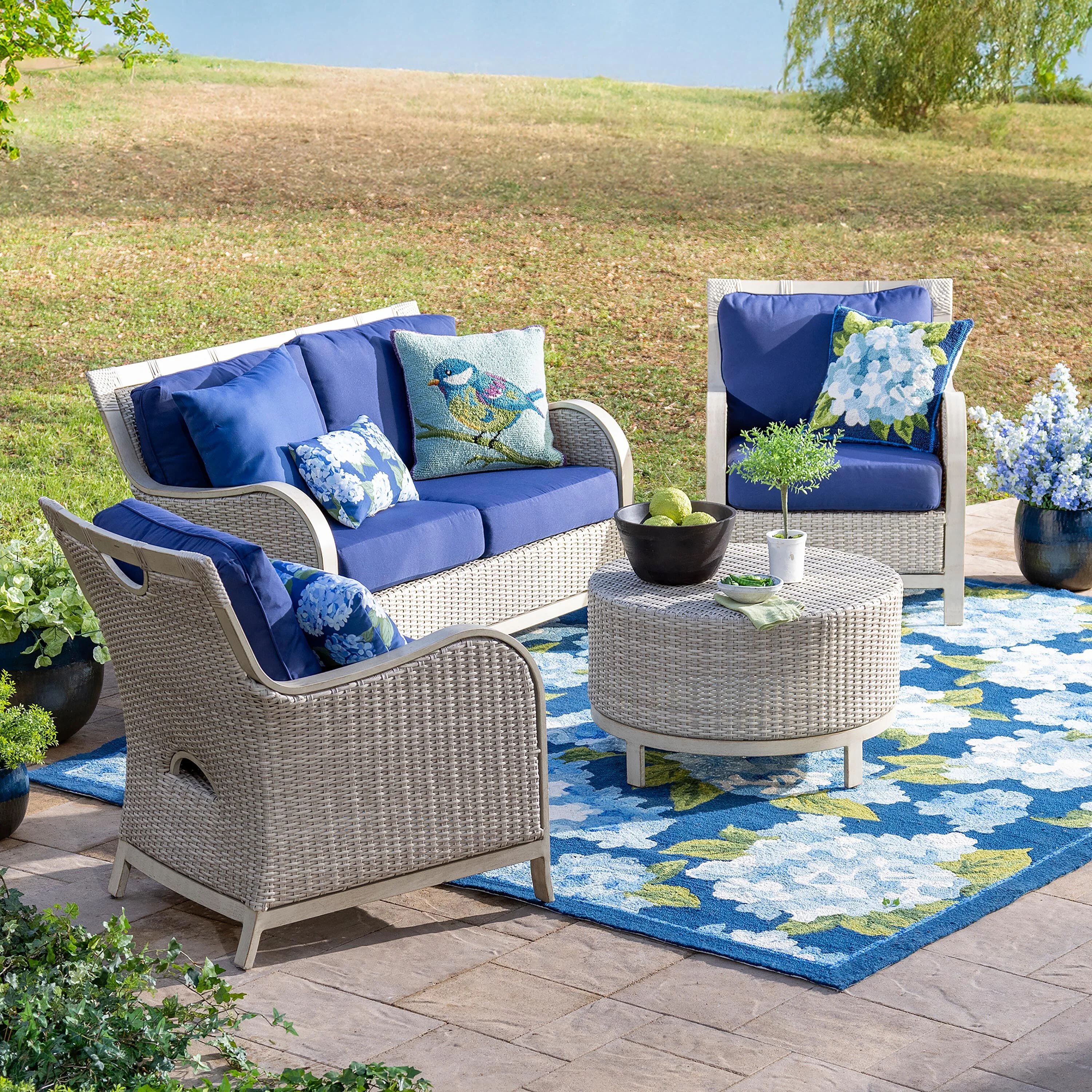 Indoor/Outdoor Hooked Hydrangea Throw Pillow - Image 2