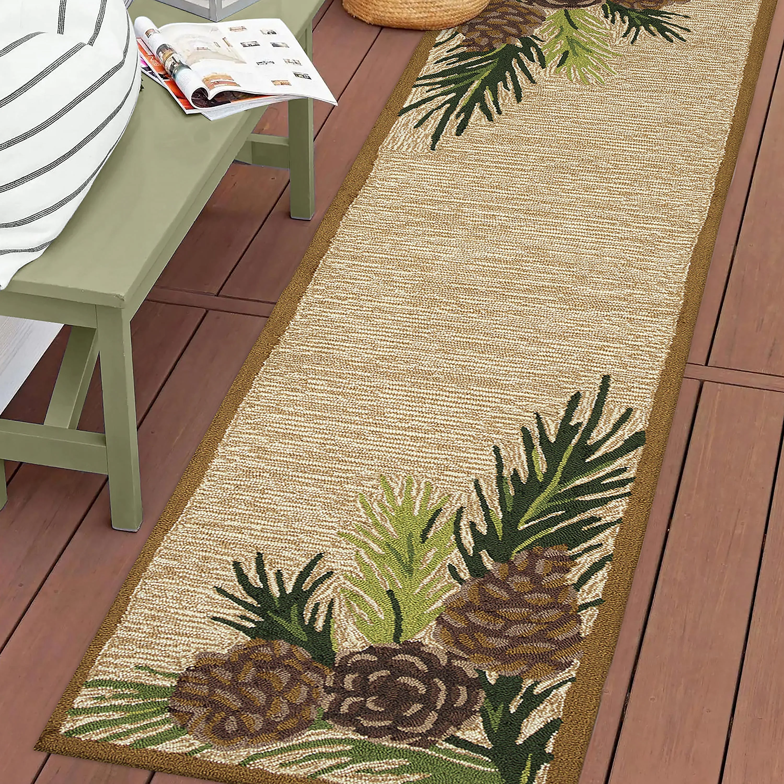 Indoor/Outdoor Forest Lake Border Rug, 2' x 8' Runner - Image 2