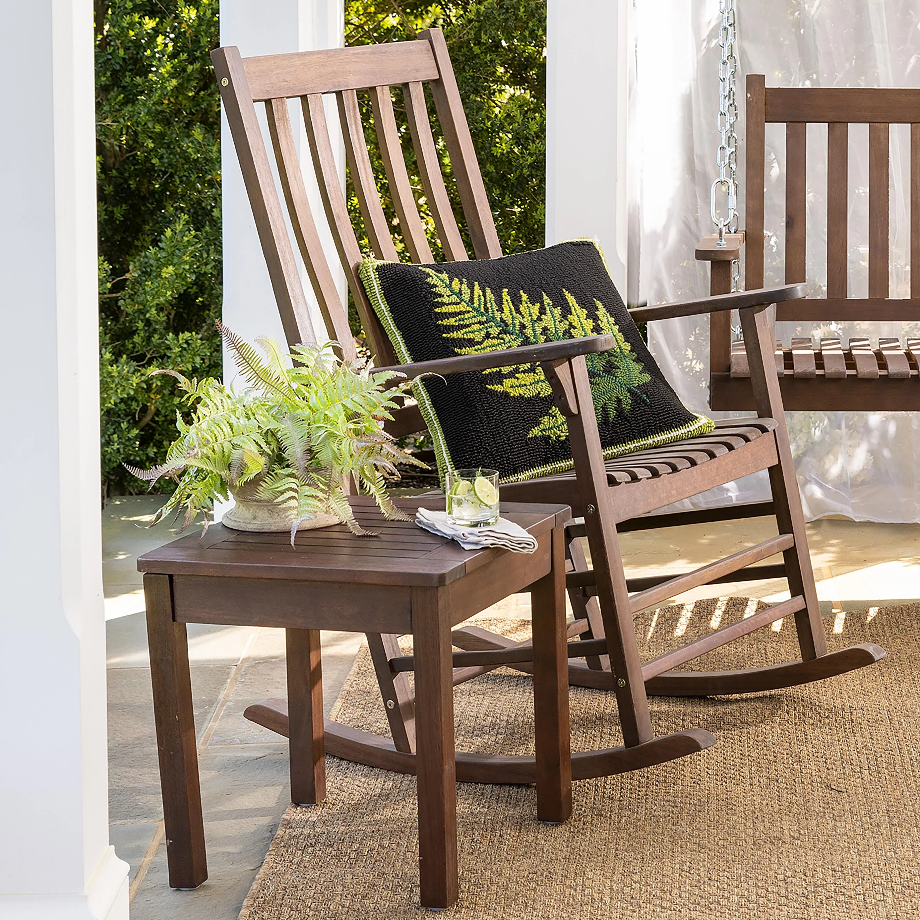 Indoor/Outdoor Fern Hooked Throw Pillow - Image 3