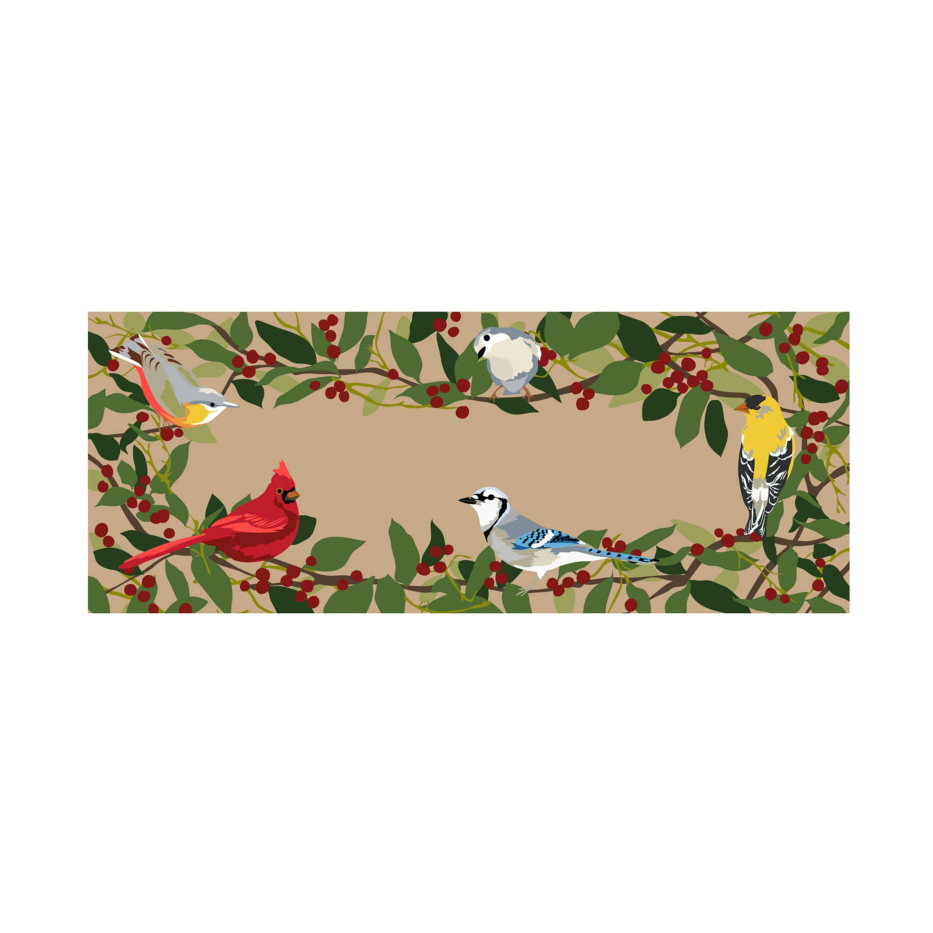 Indoor/Outdoor Synthetic Blend Birds Border Runner, 24" x 60"