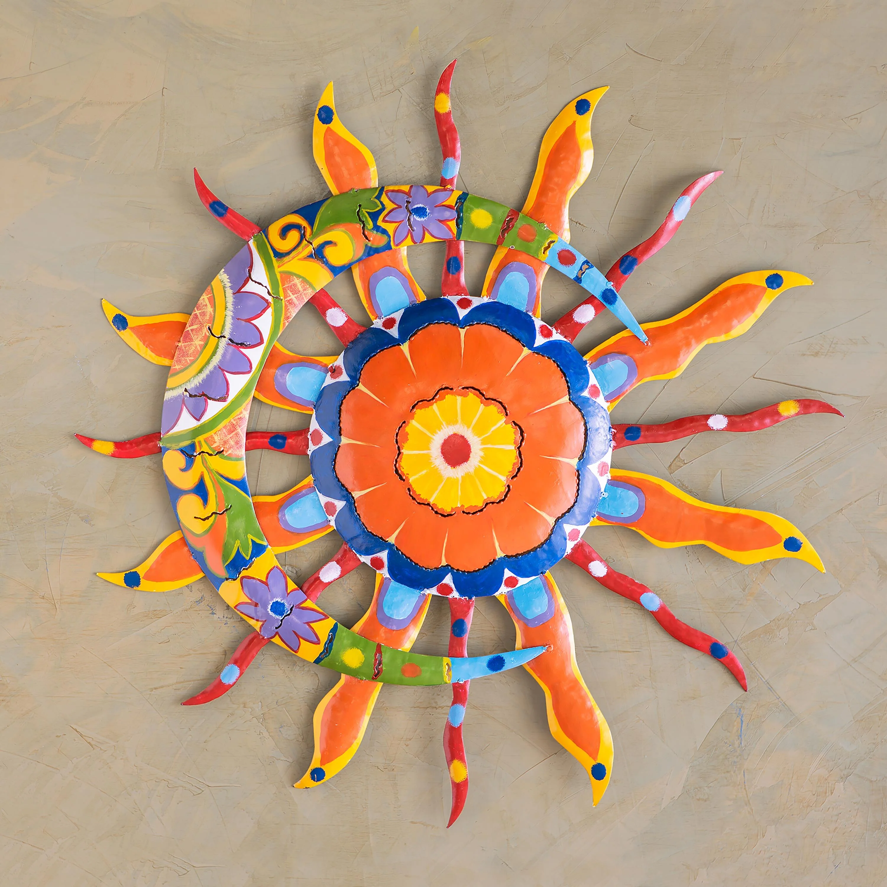 Talavera Sun and Moon Painted Metal Wall Art - Image 3