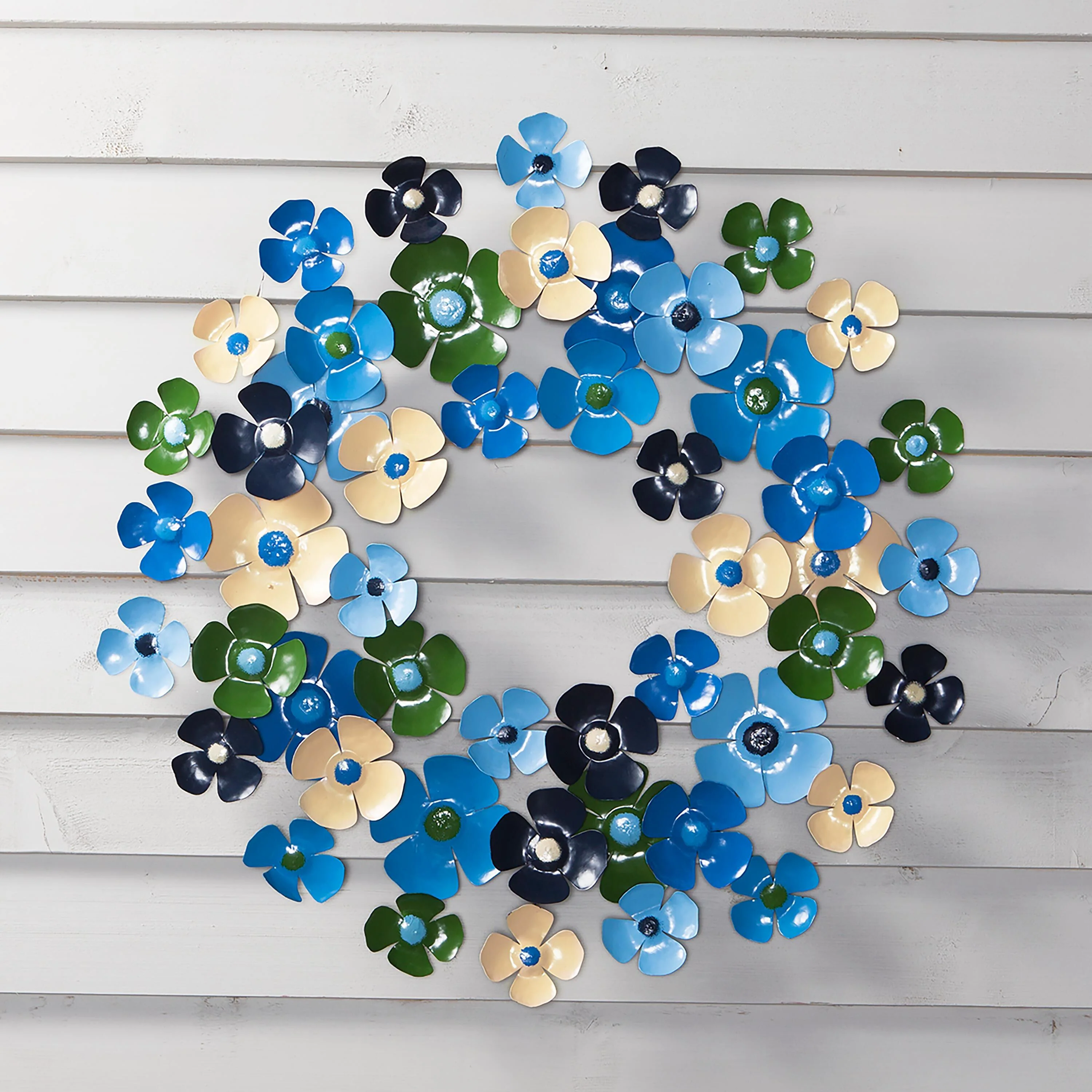 Blue Floral Metal Wreath