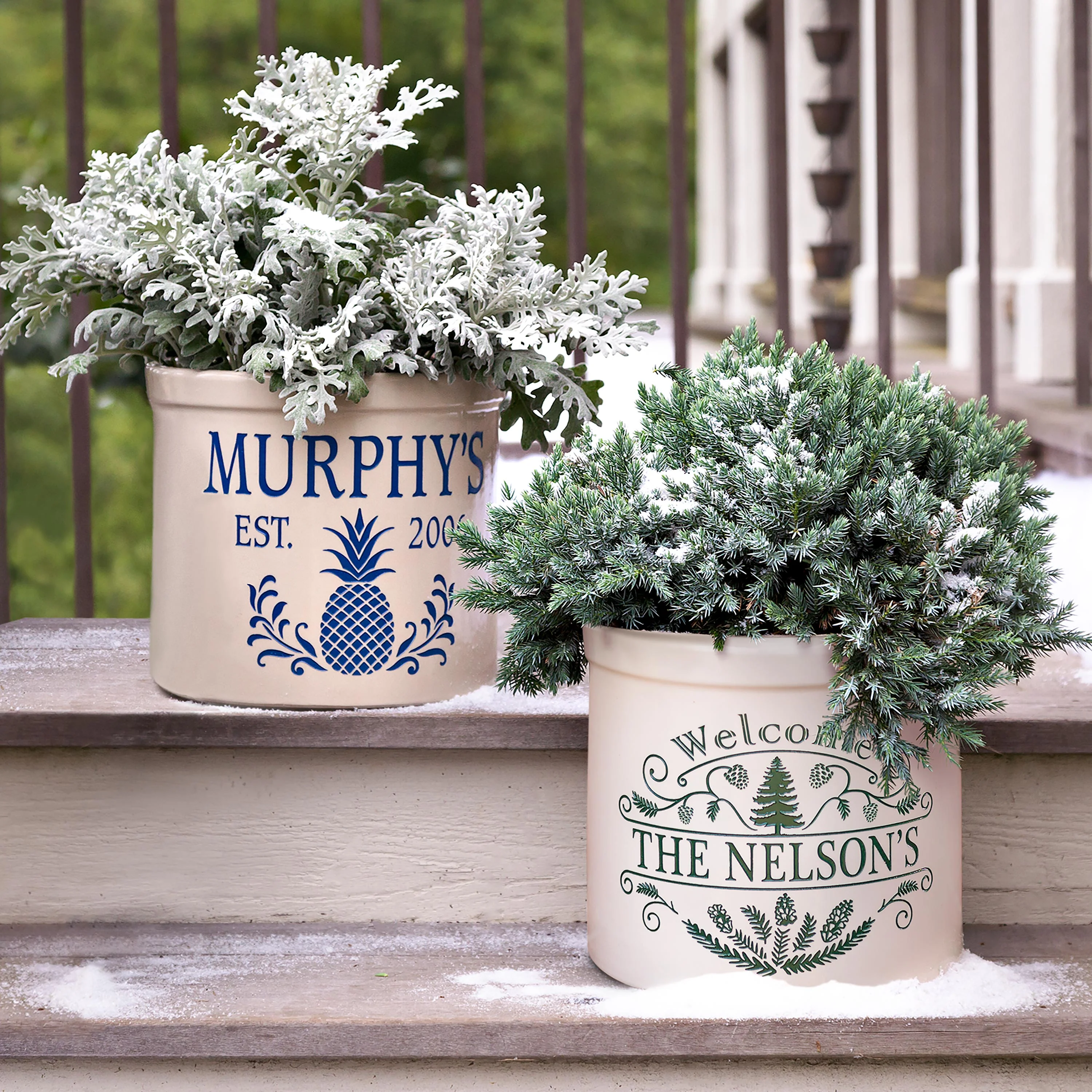 Personalized Pine Welcome Stoneware Crock - Image 5