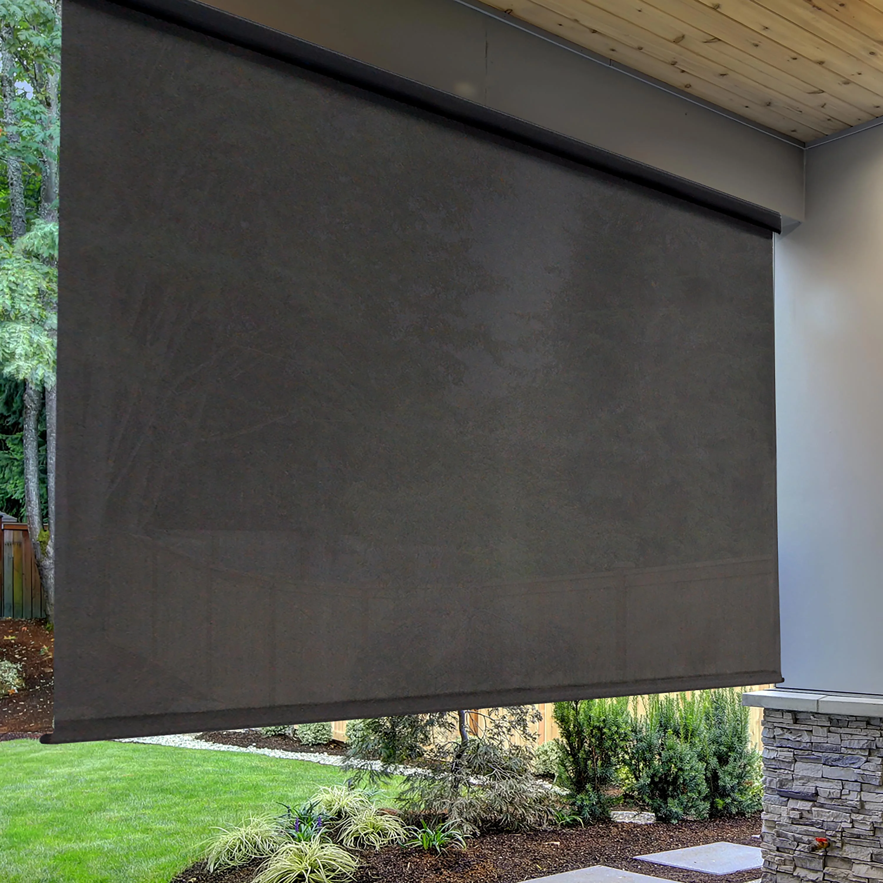 Deluxe Roll-Up Outdoor Solar Shade with Cordless Crank, 4'W x 8'L