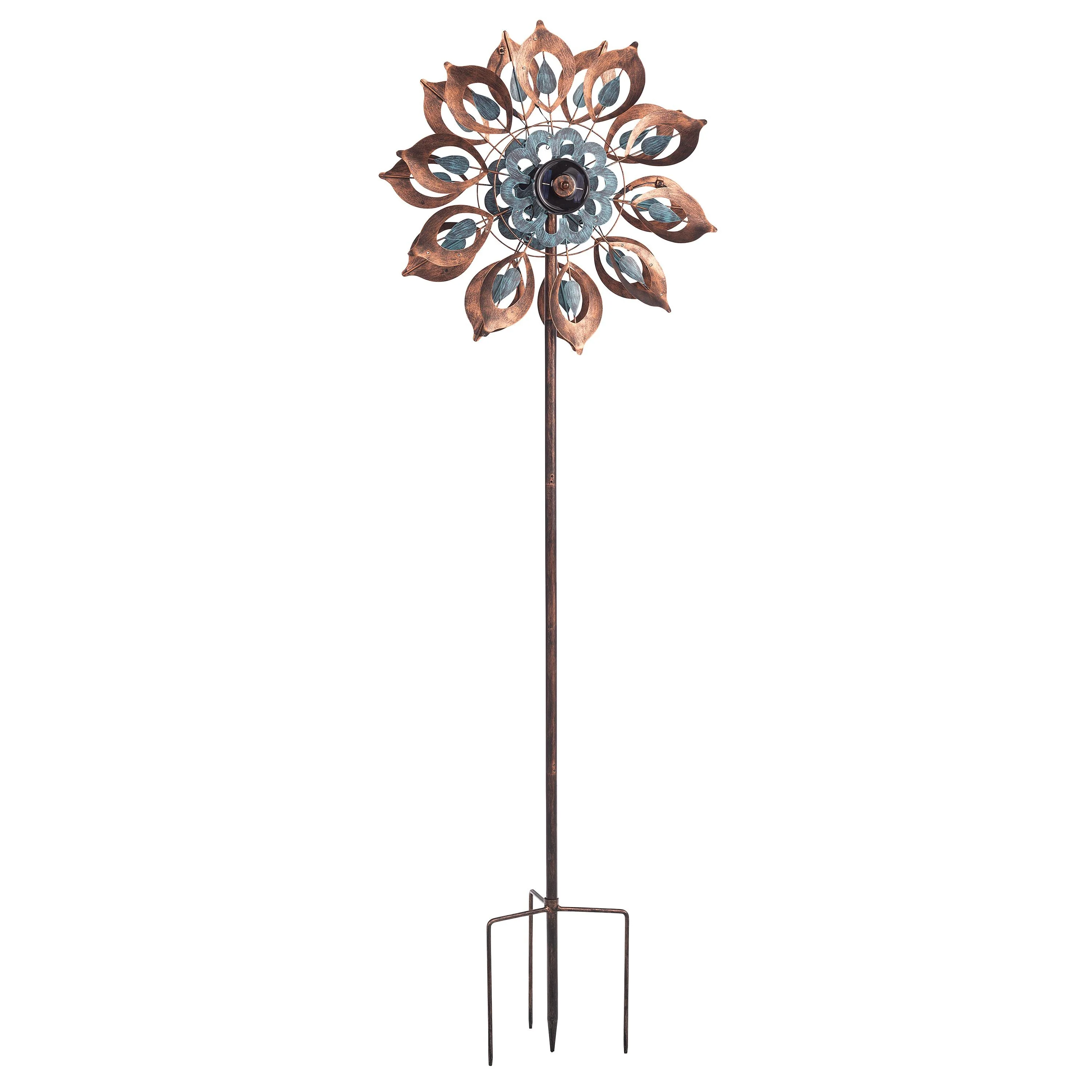 Antique Blue and Copper Lily Flower Solar Wind Spinner - Image 2