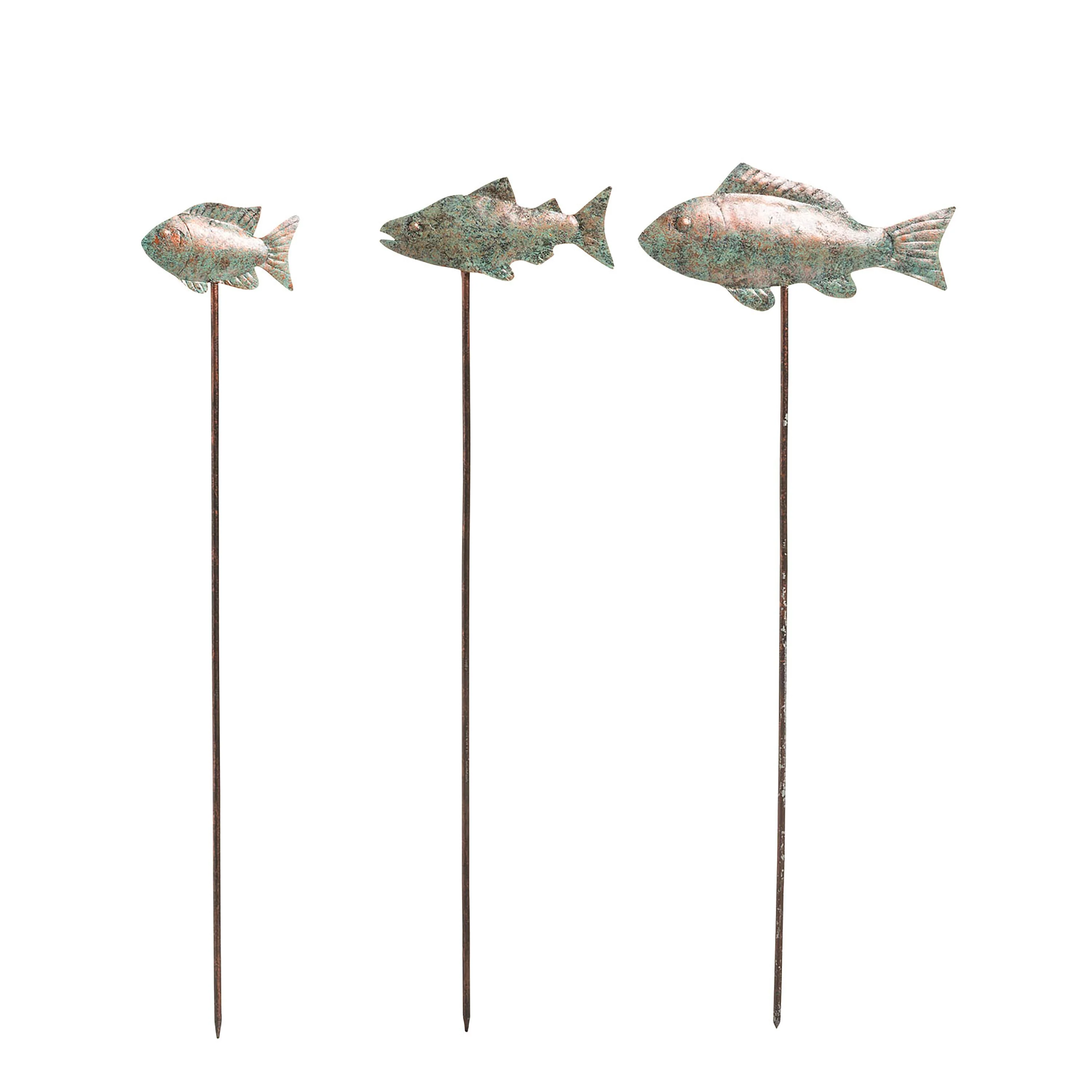 Verdigris Metal Fish Garden Stakes, Set of 3 - Image 2