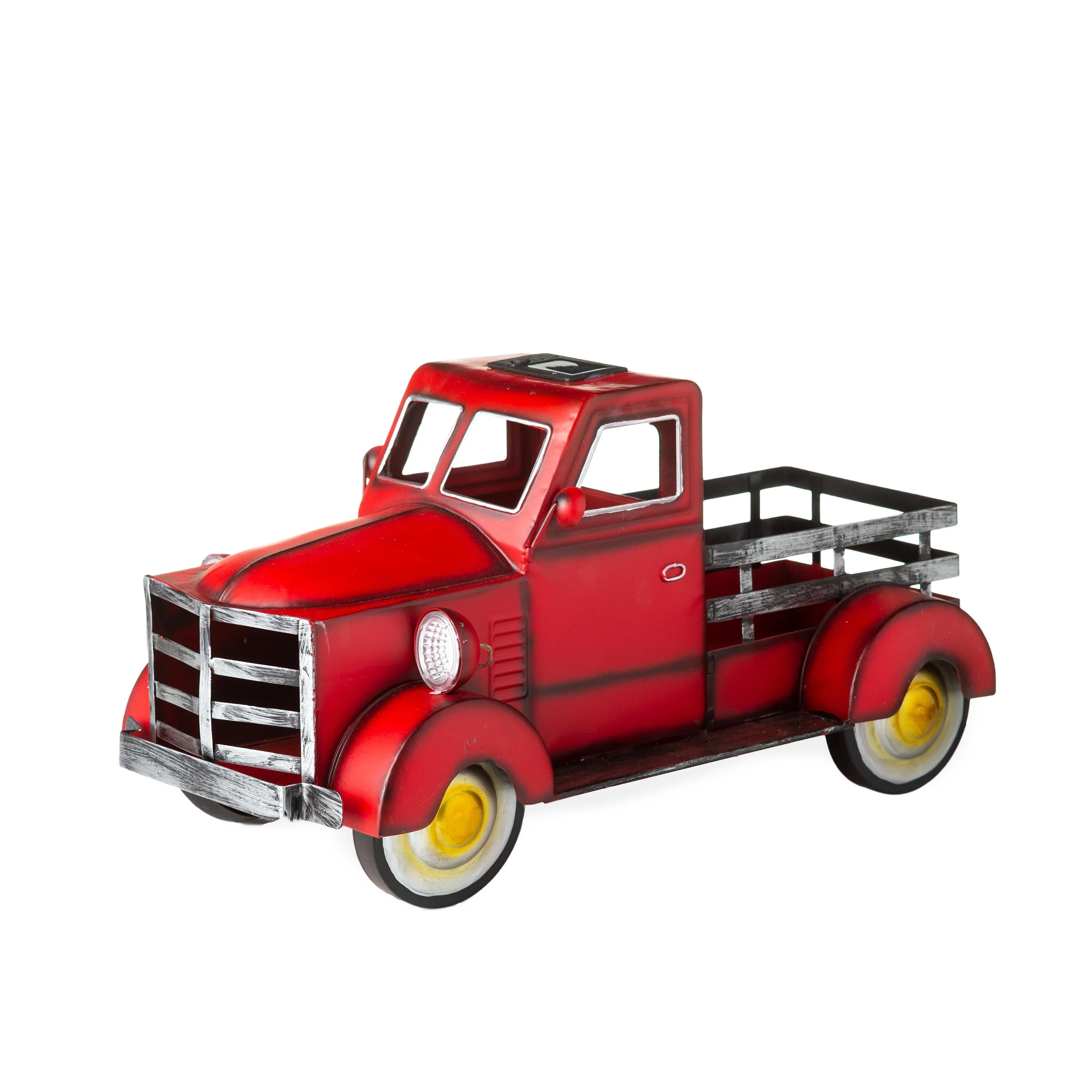 Red Vintage Style Pickup Truck Garden Accent With Solar Headlights - Image 2
