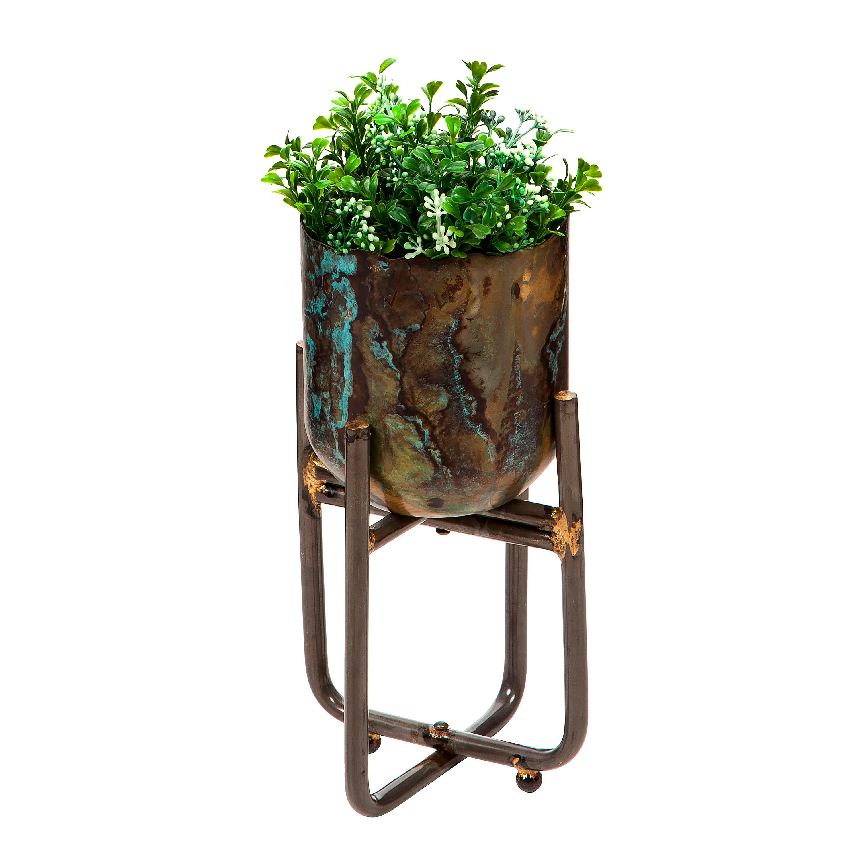 Distressed Metal Planters in Verdigris Finish, Set of 3 - Image 5