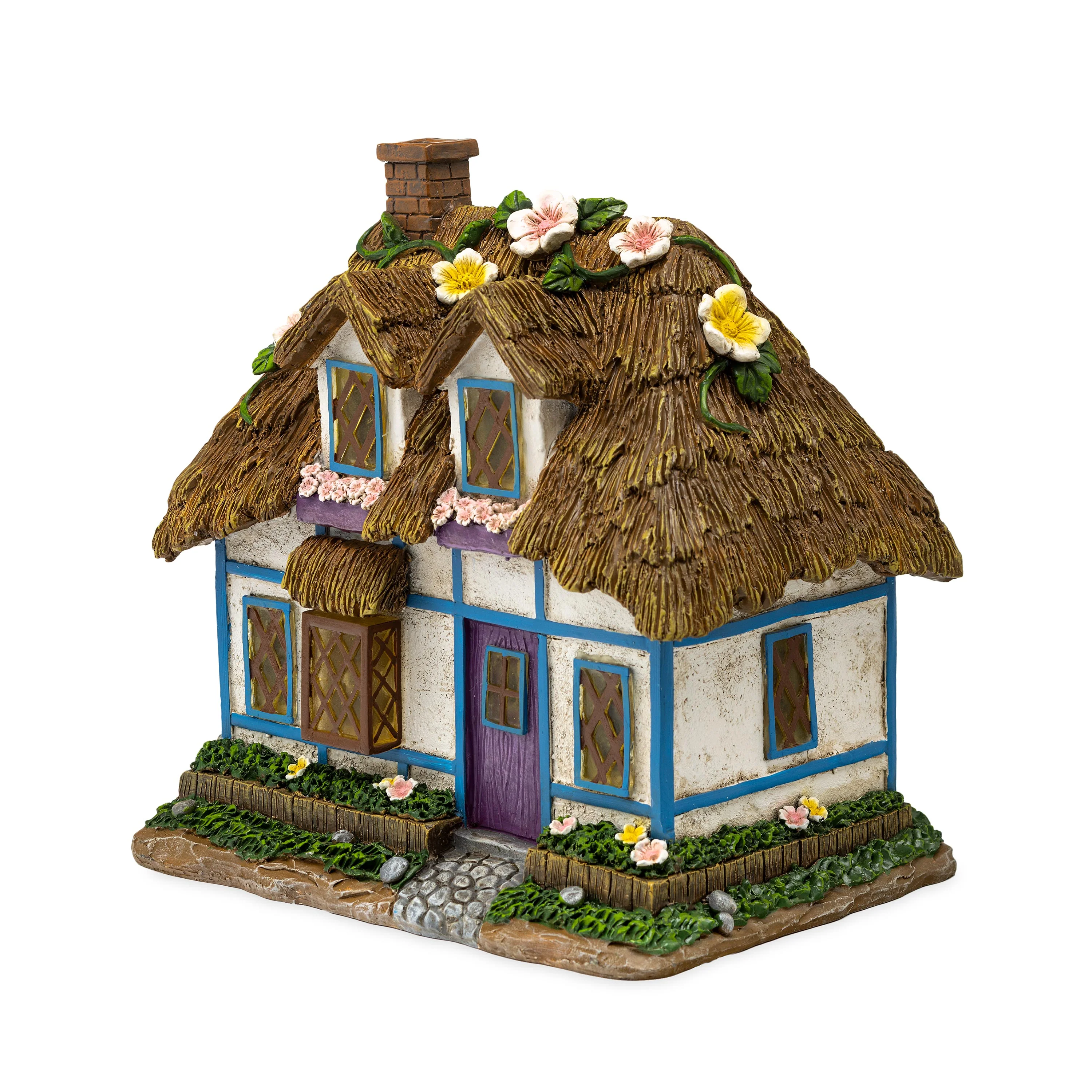 Miniature Floral Fairy Garden Solar Cottage - Image 2