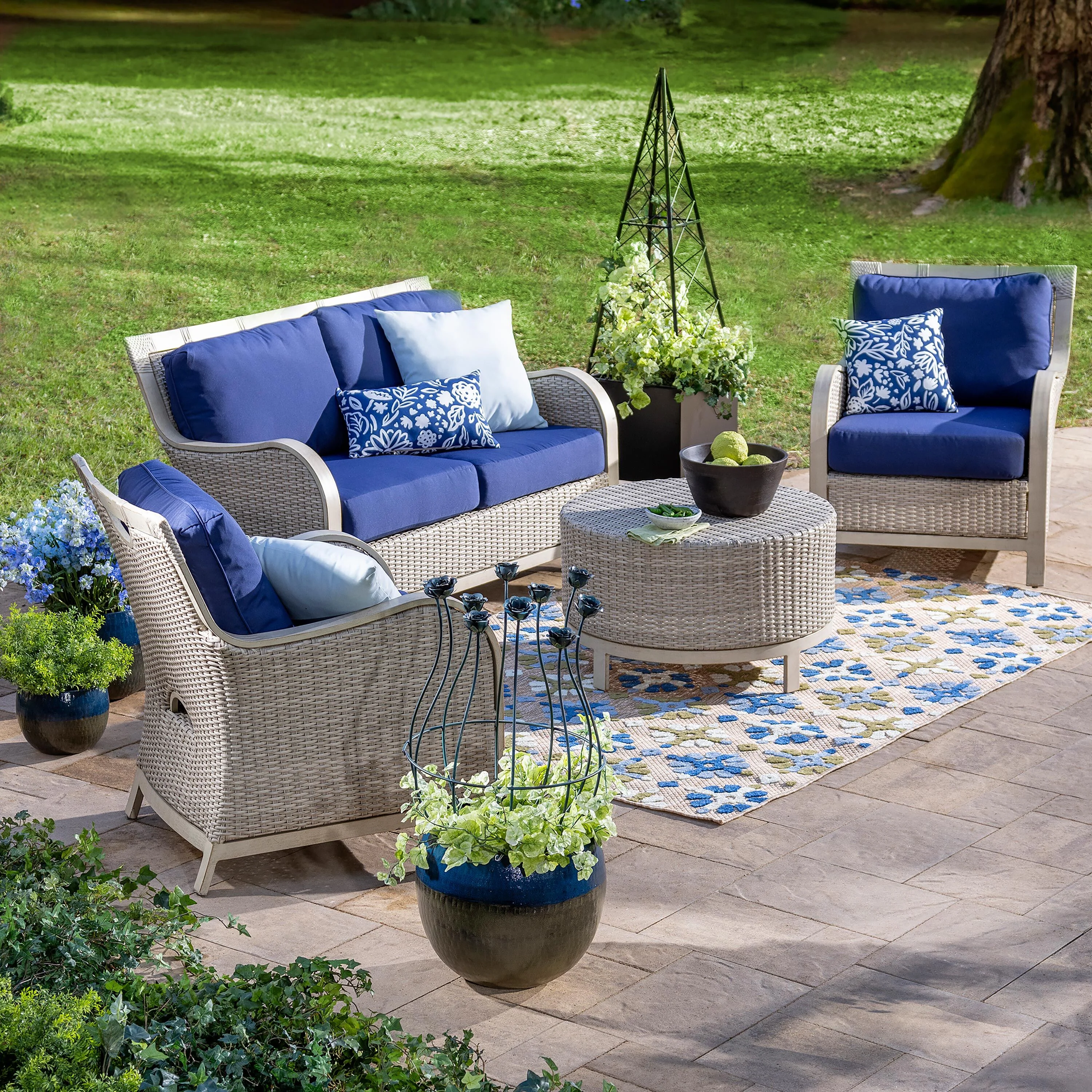 Indoor/Outdoor Two-Tone Round Planters, Set of 3 - Image 2