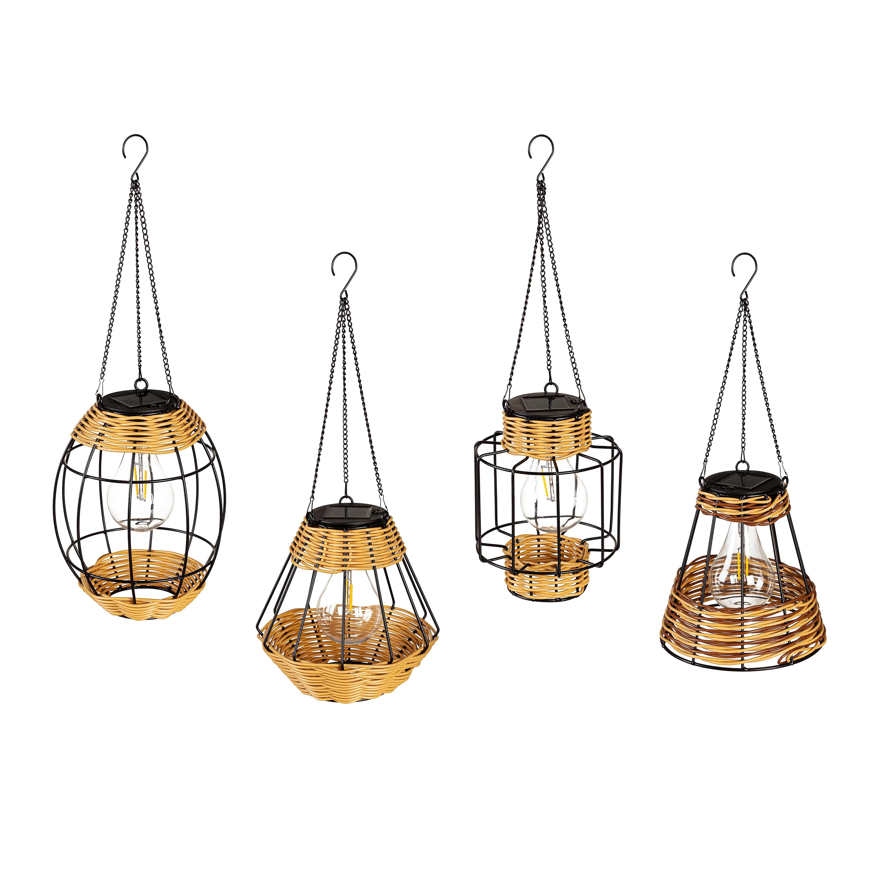 Rattan Hanging Solar Lanterns, Set of 4 - Image 3