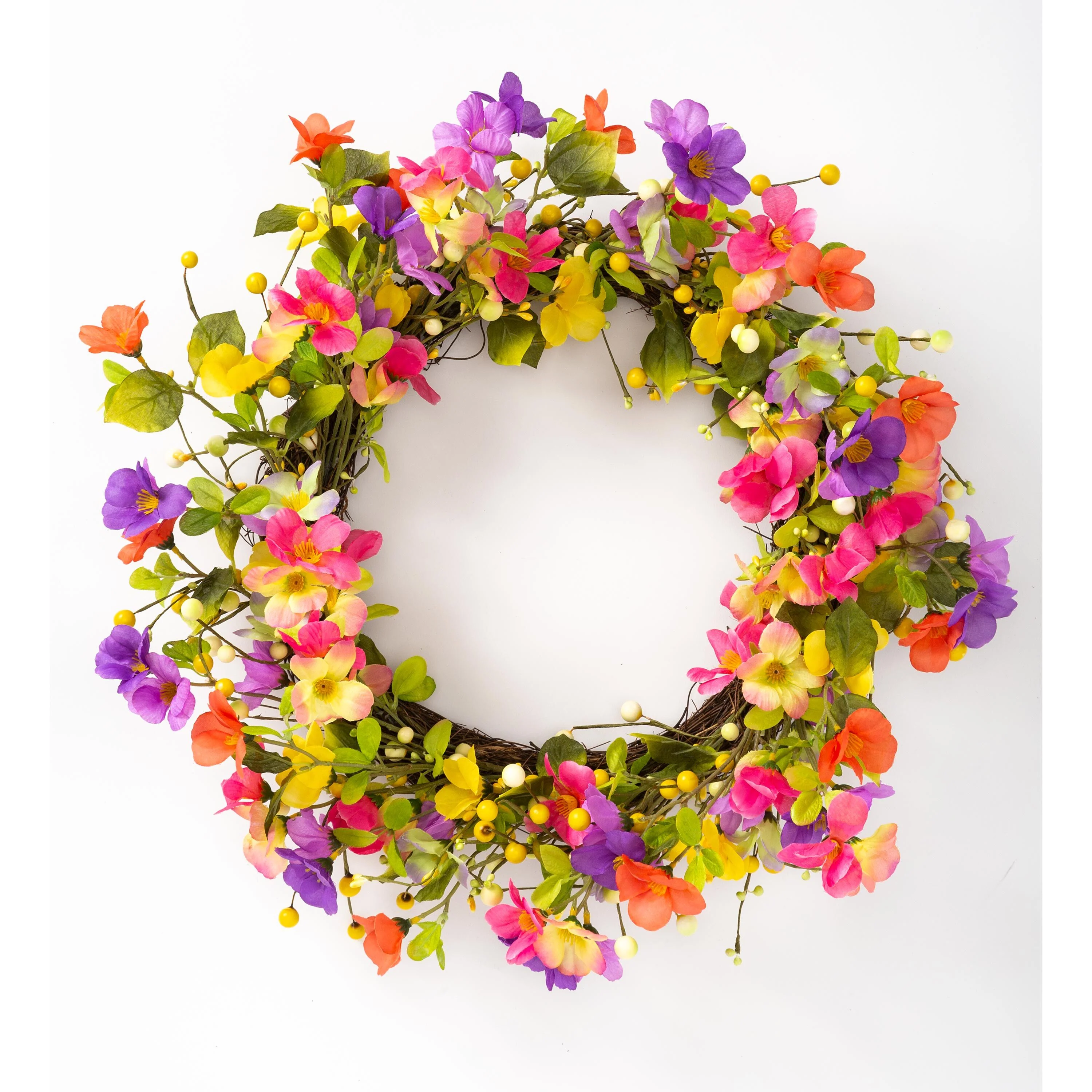 Floral Watercolor Wreath with Faux Pansies and Violets 21" - Image 5
