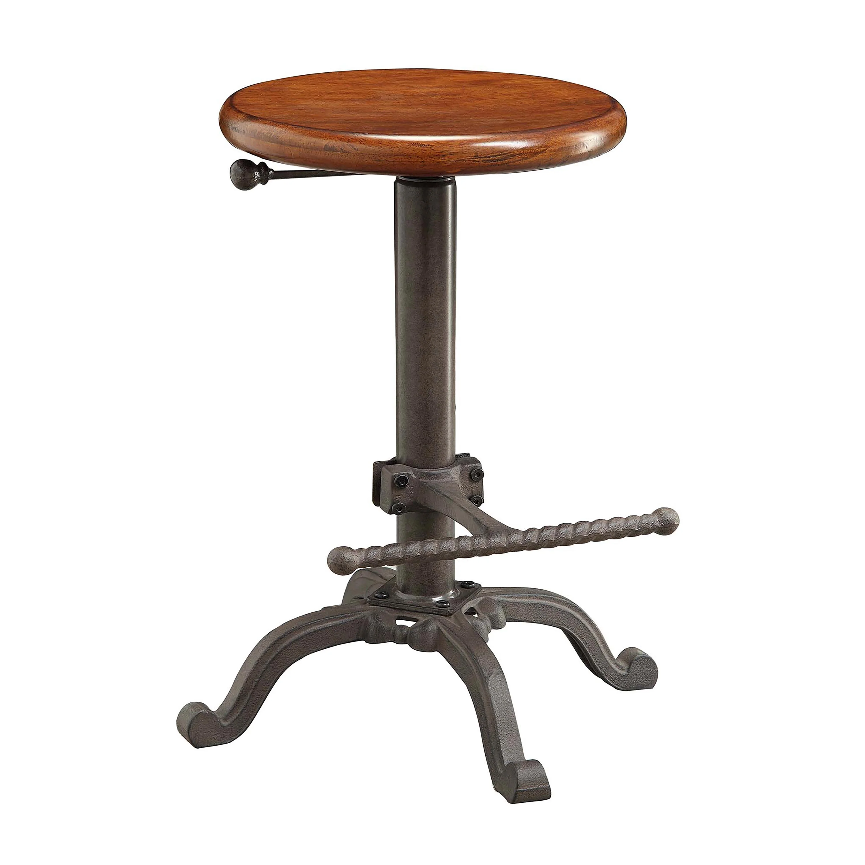 Industrial-Style Adjustable-Height Wood and Metal Stool - Image 3