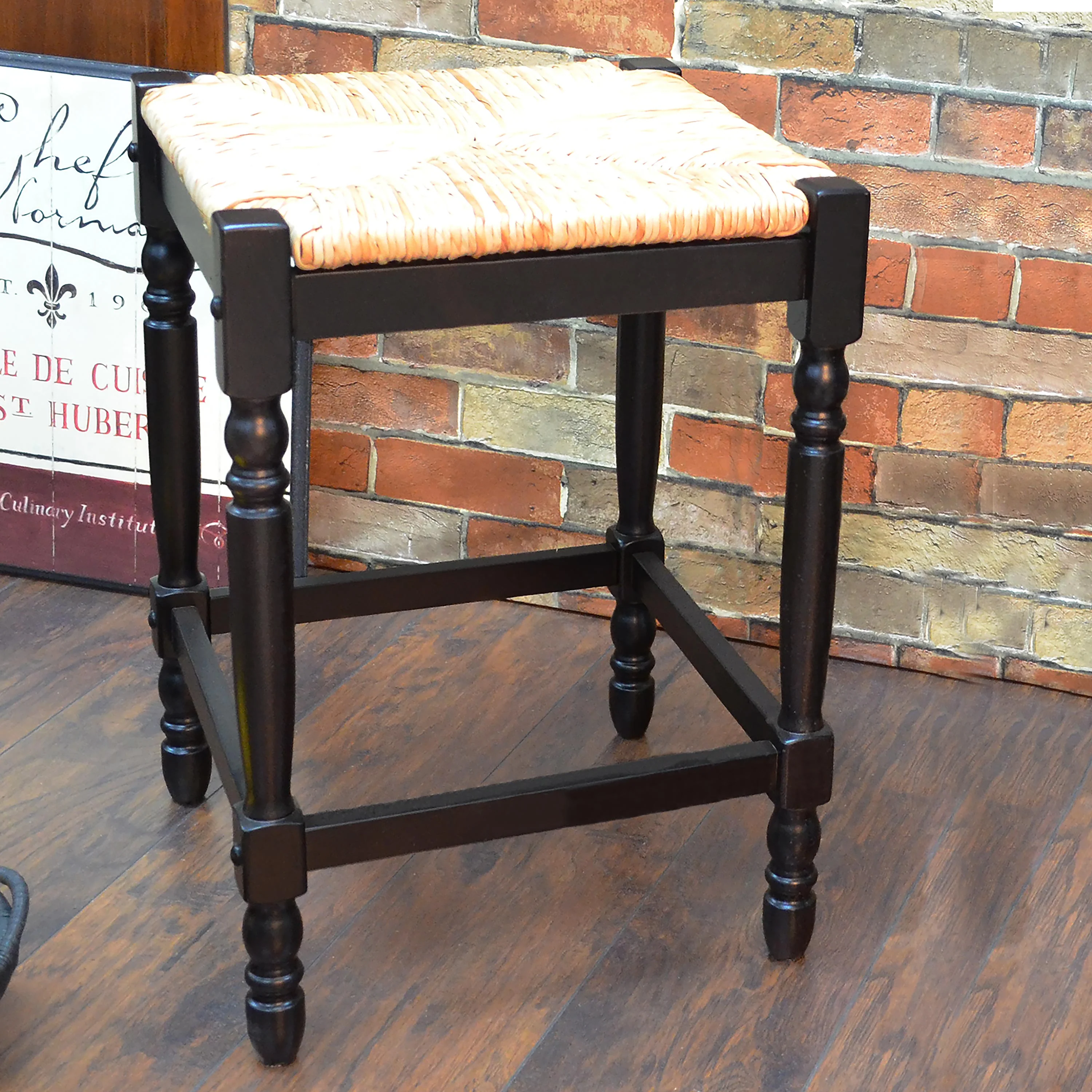 24"-High Counter Stool with Handwoven Rush Seat - Image 3