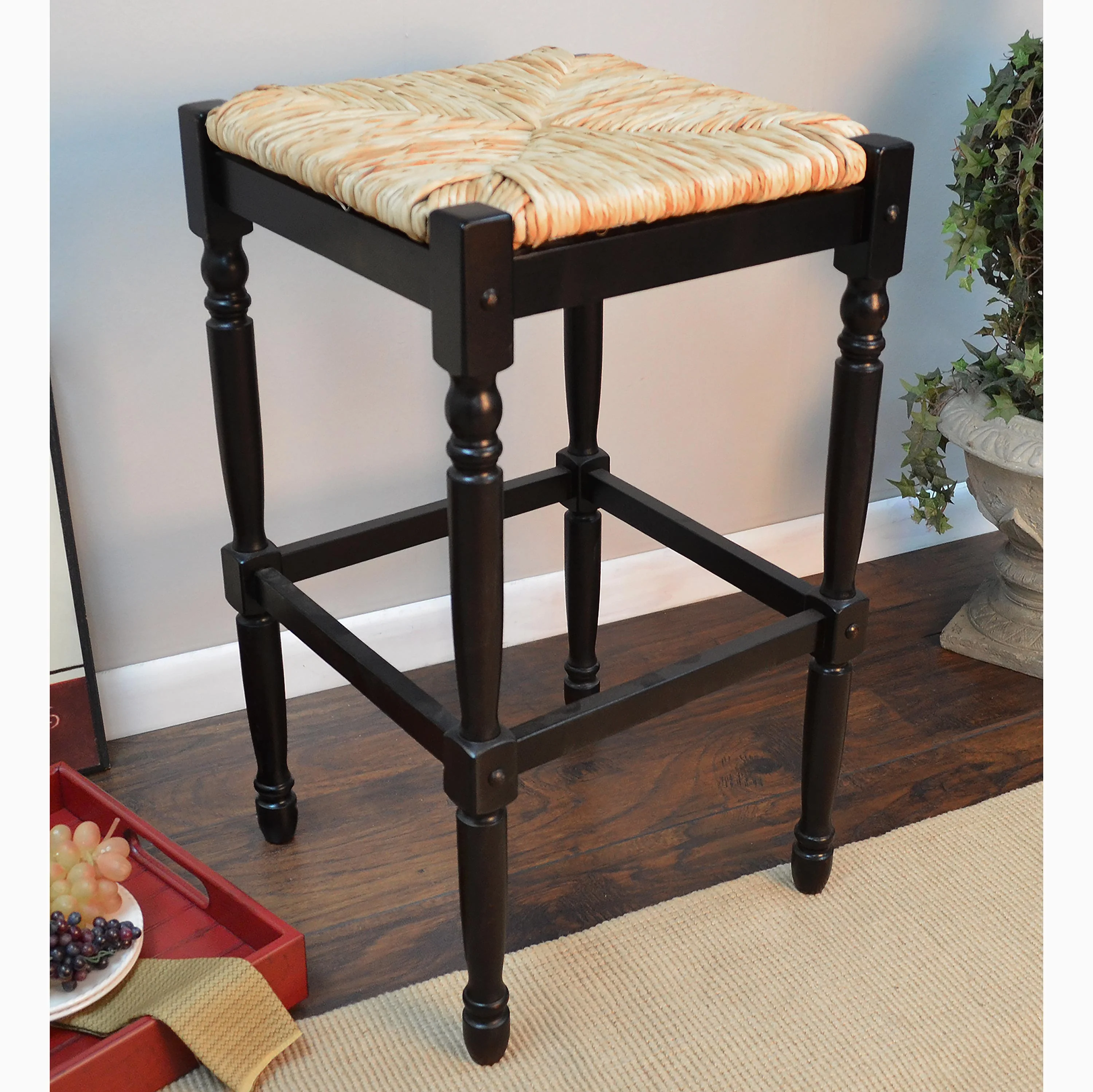 29"-High Counter Stool with Handwoven Rush Seat