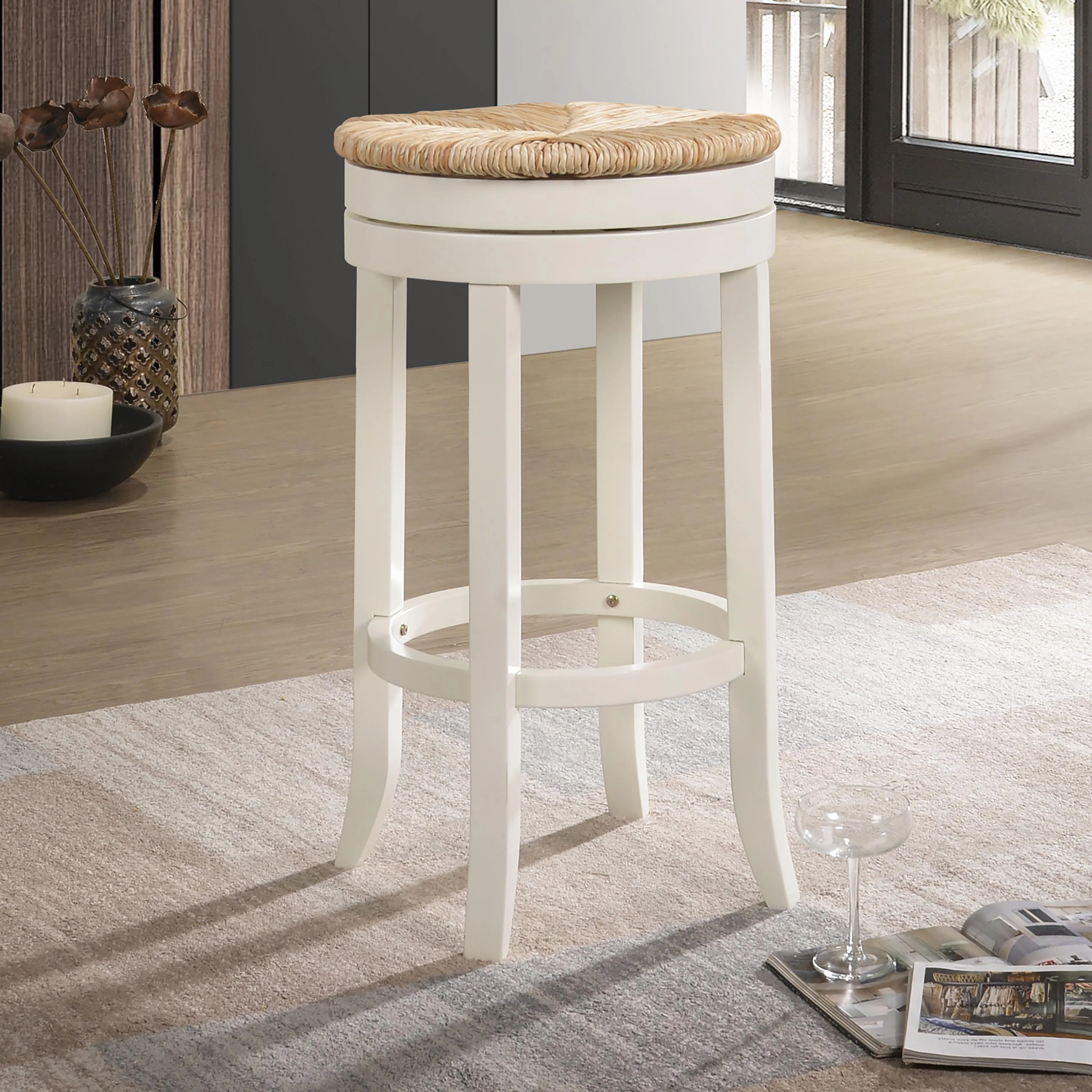 30" Round Rush Seat Swivel Bar Stool - Image 2