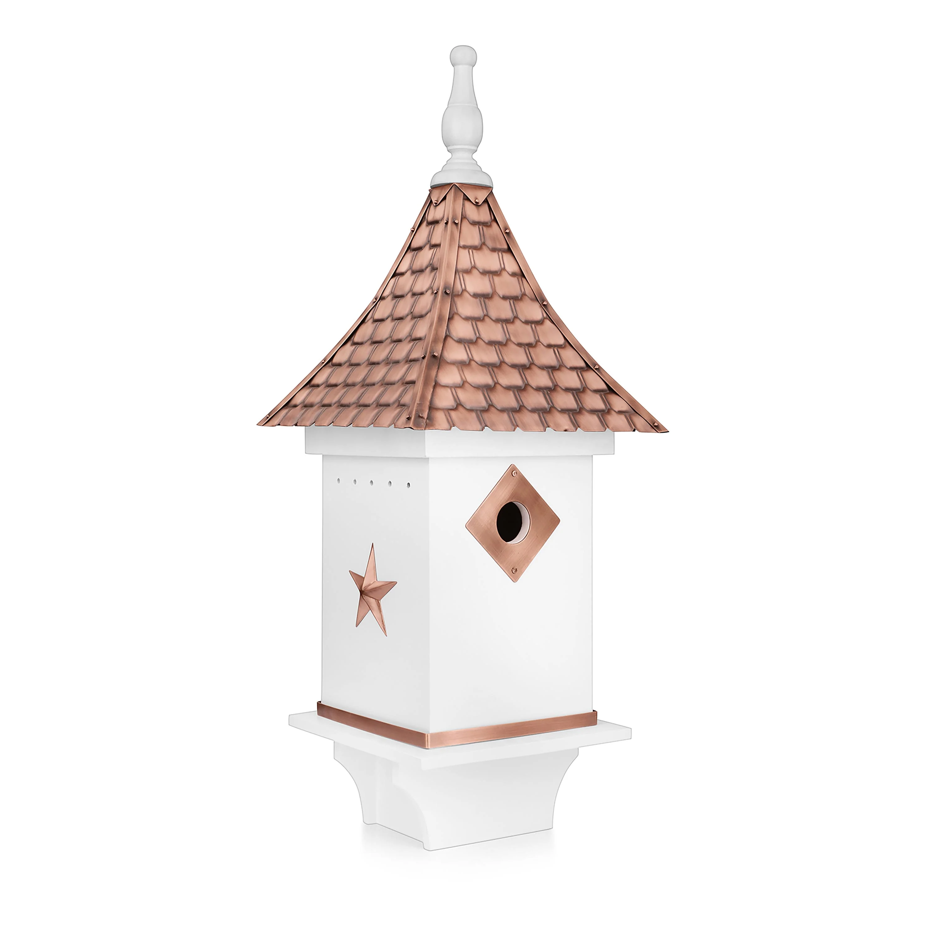 White Villa-Style Birdhouse with Hand-Hammered Copper Roof and Accents - Image 5