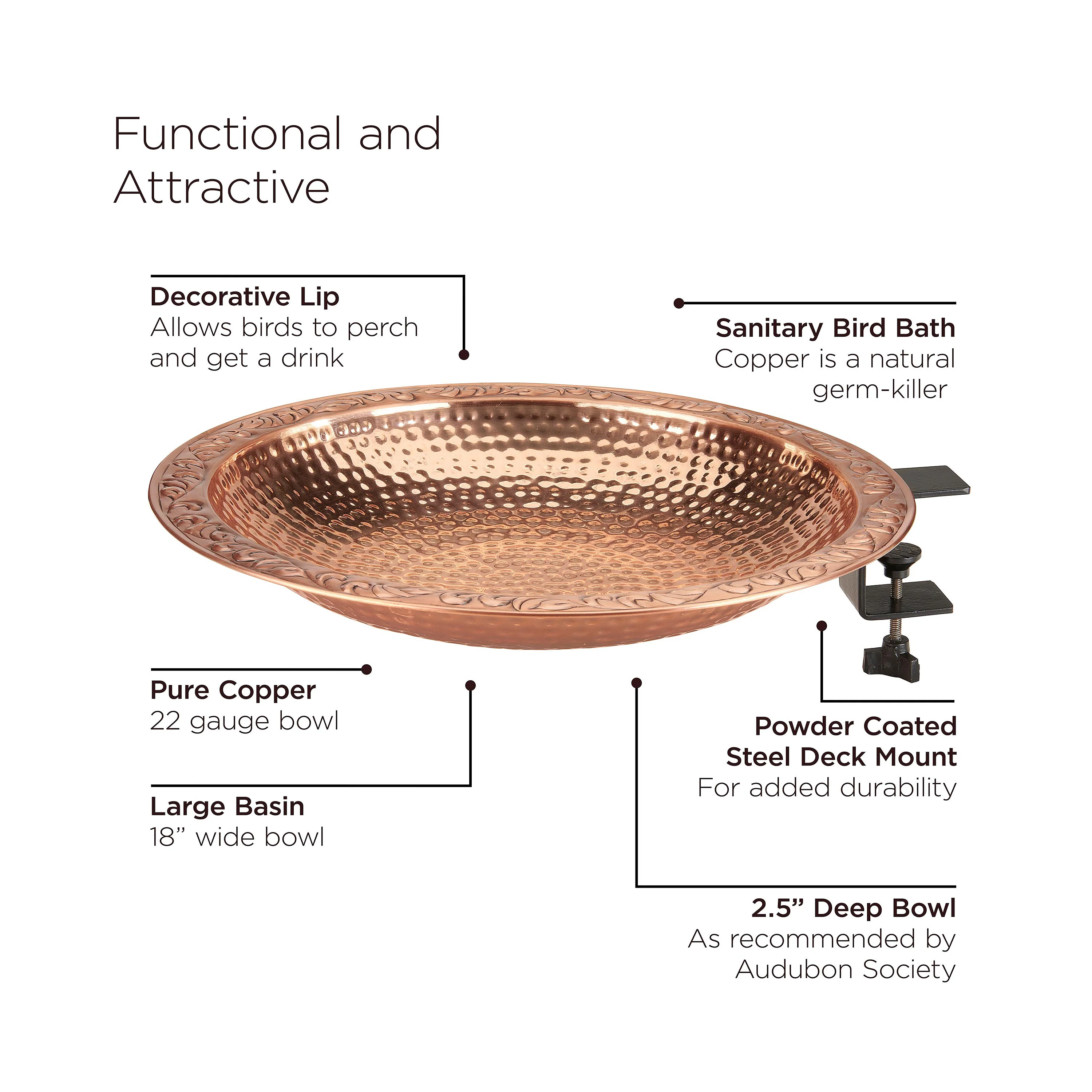 Large Deck Mounted Copper Birdbath - Image 6