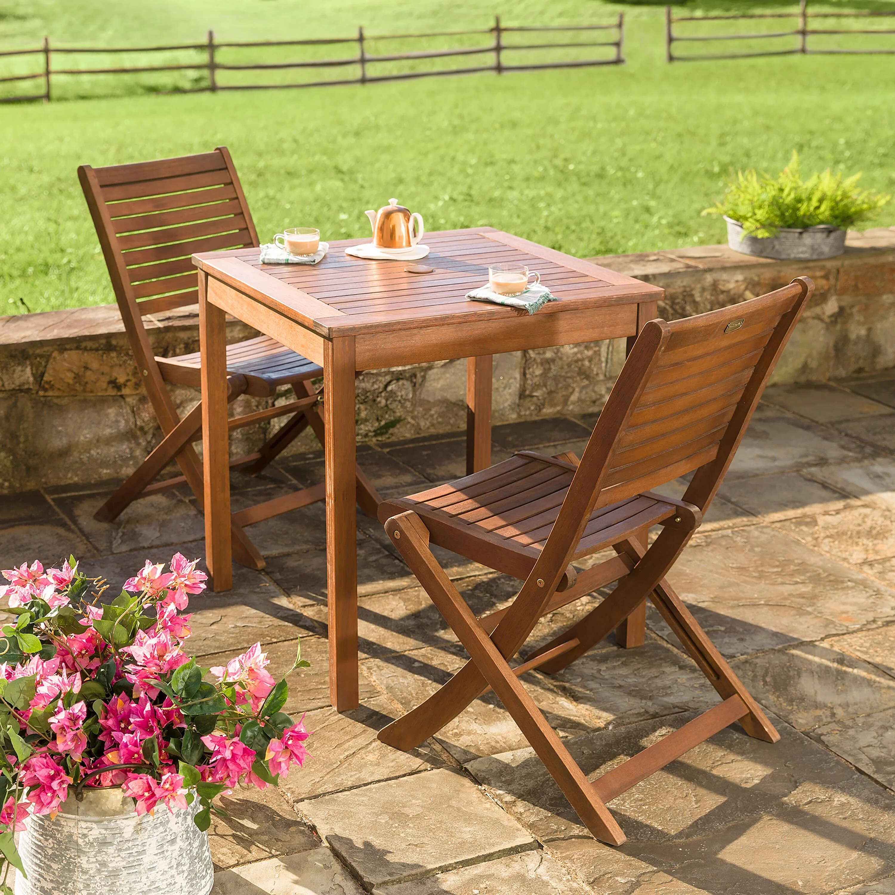 Eucalyptus Folding Bistro Chairs, Set of 2 - Image 3