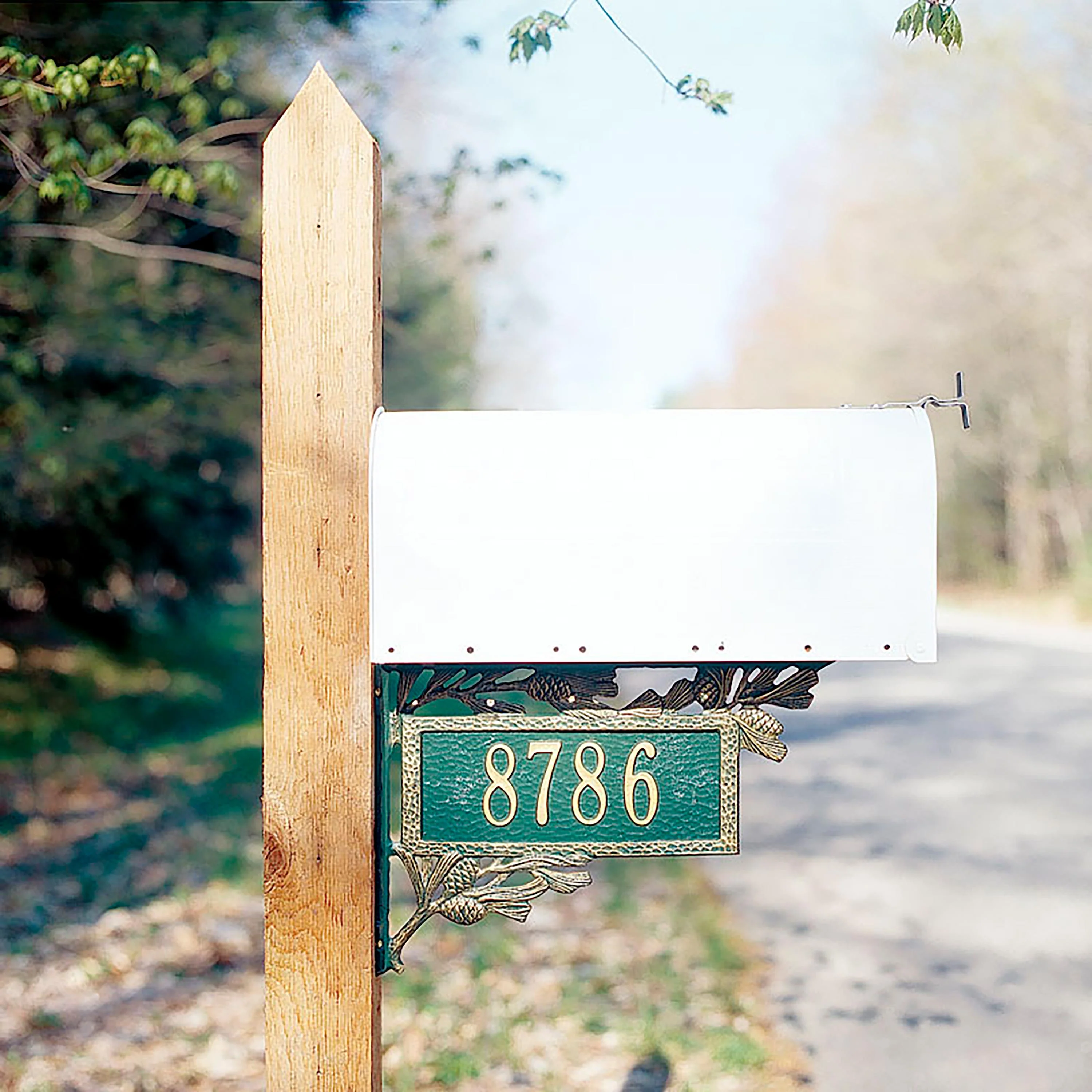 American-Made Personalized Pine Cone 2-Sided Mailbox Address Marker In Cast Aluminum - Image 4