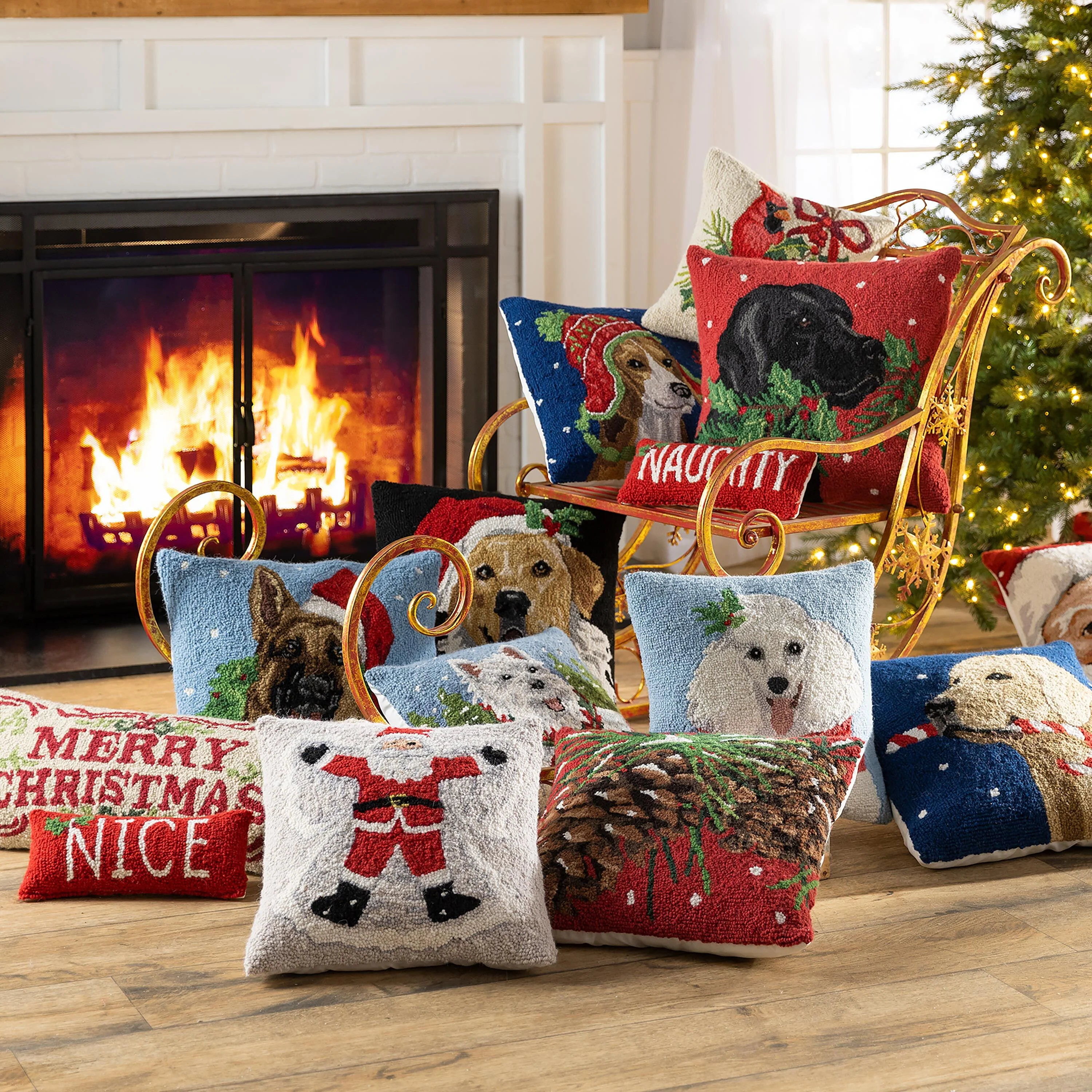 Santa Snow Angel Hand-Hooked Wool Throw Pillow - Image 6
