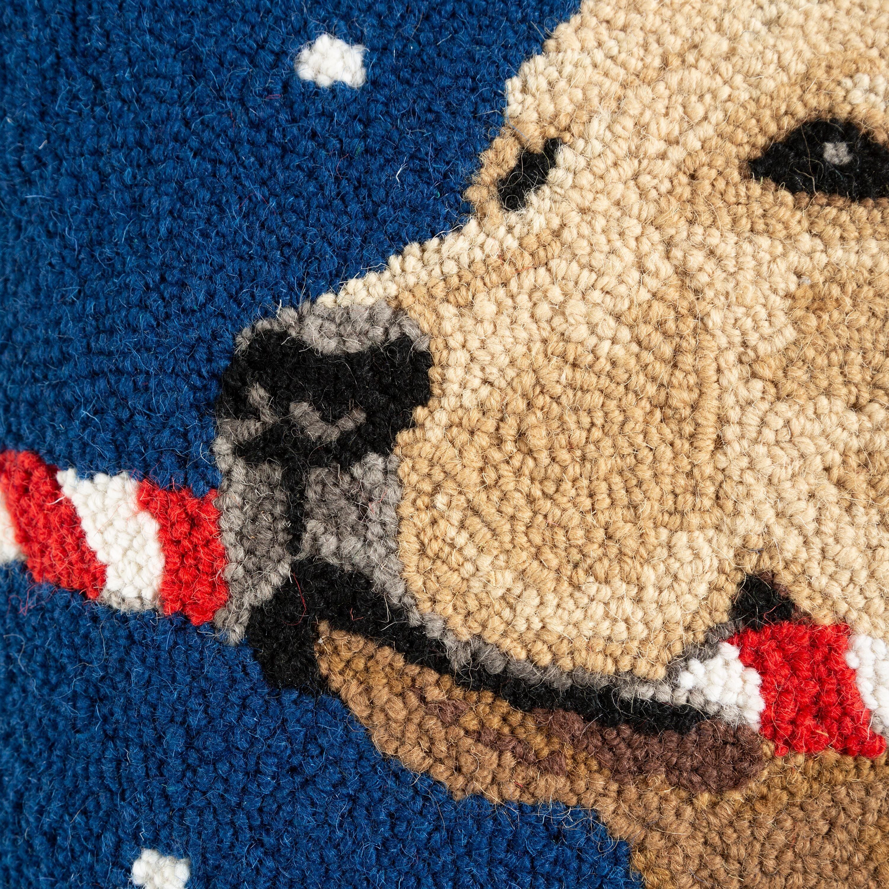 Holiday Yellow Lab with Candy Cane Hand-Hooked Wool Throw Pillow - Image 4