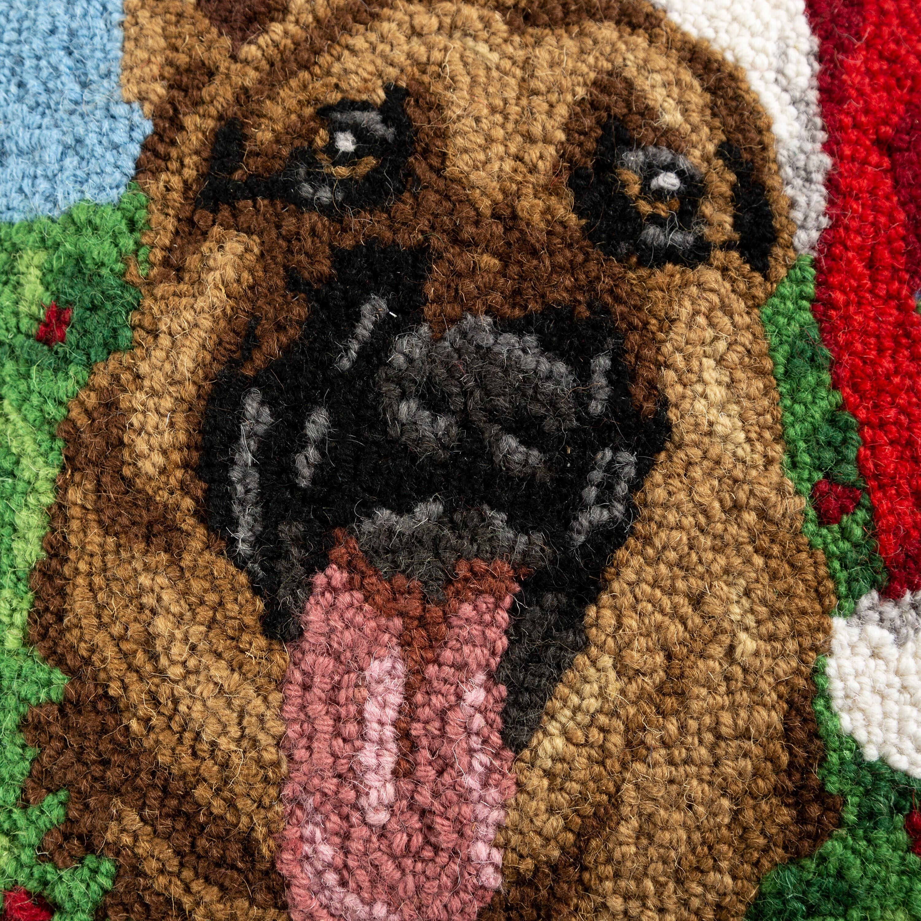 Holiday German Shepherd with Wreath Hand-Hooked Wool Throw Pillow - Image 2