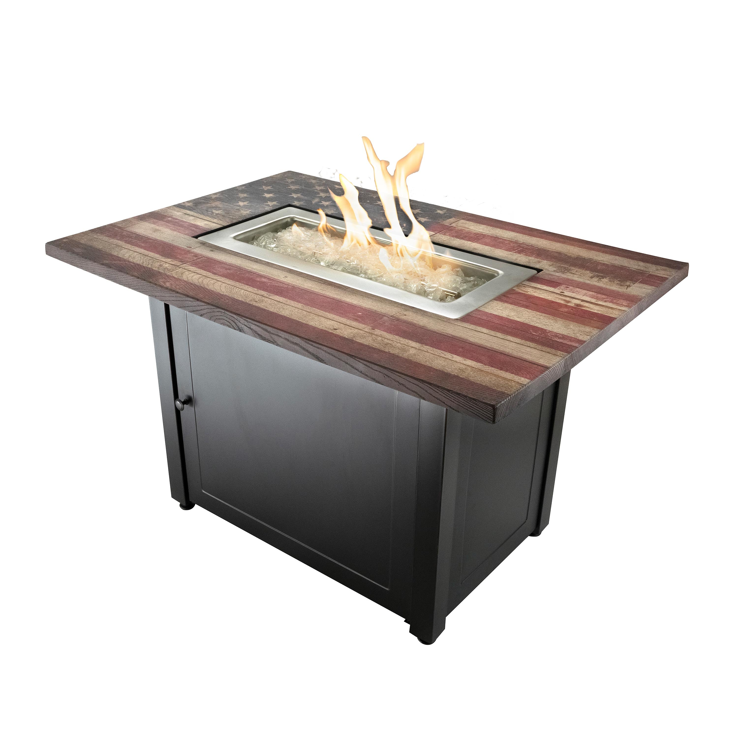 Americana Propane Gas Fire Pit with Faux Wood Tabletop and Glass Rocks - Image 2