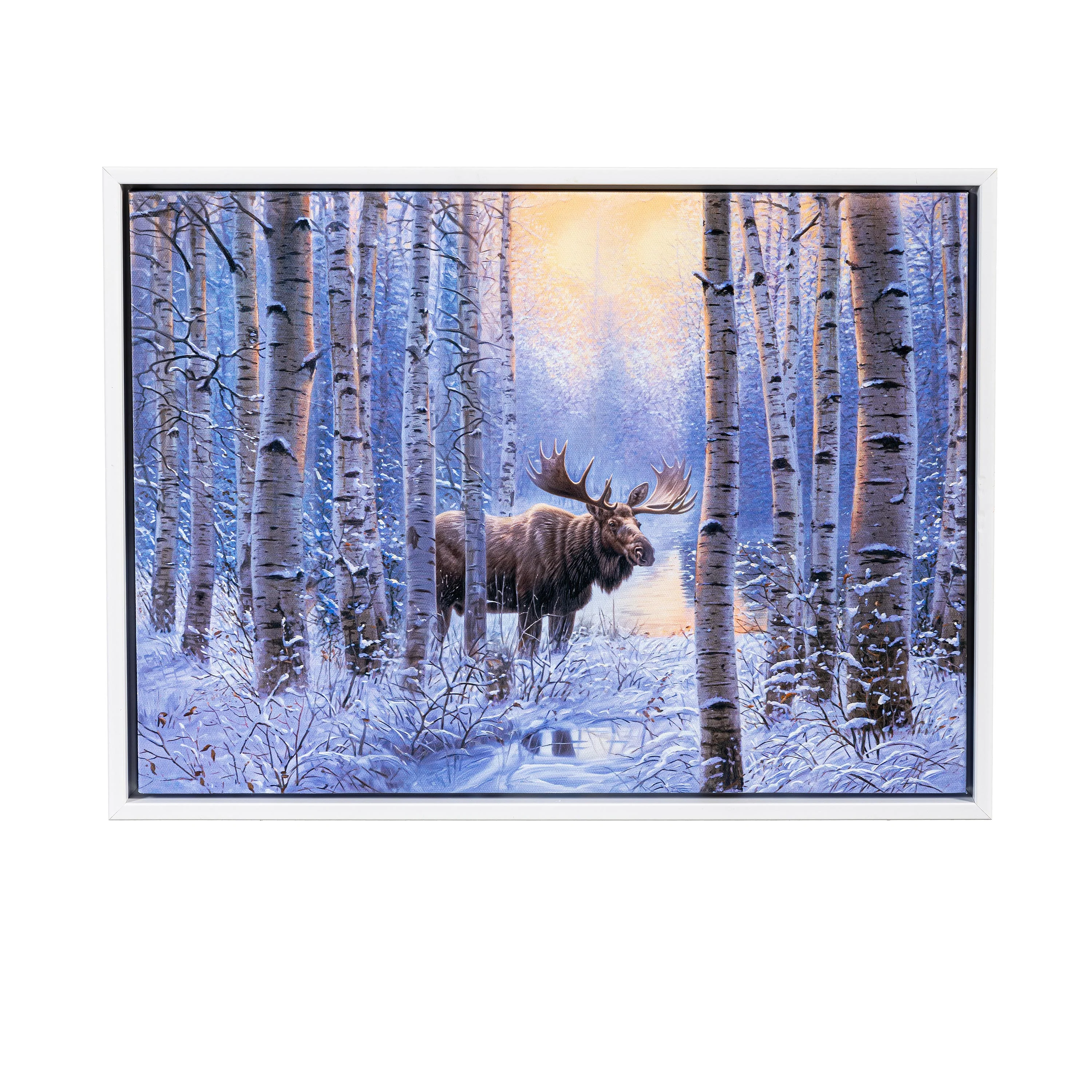 Woodland Storybook Indoor Wall Decor, LED Canvas with White Frame, Moose, 16" L x 12" H - Image 3