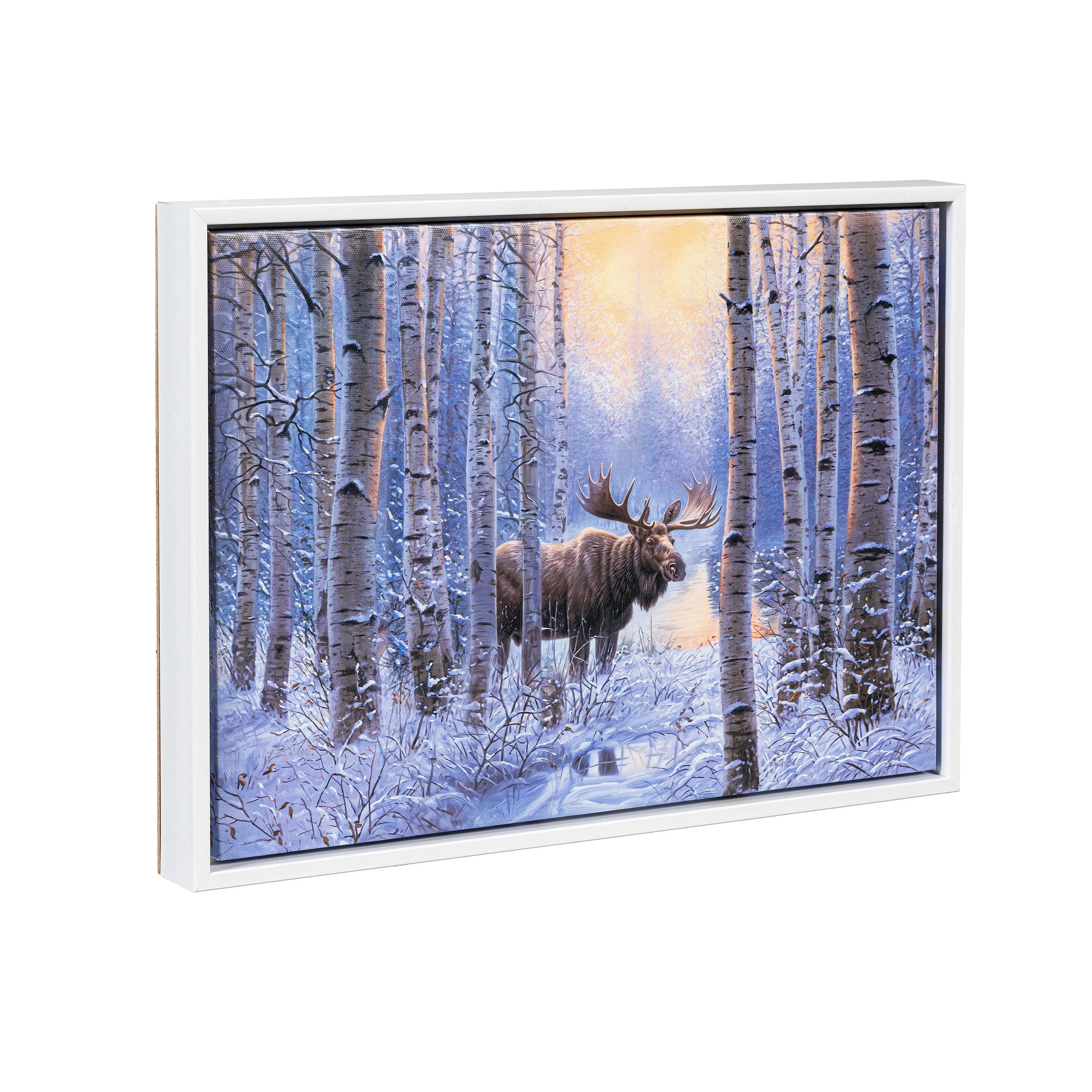 Woodland Storybook Indoor Wall Decor, LED Canvas with White Frame, Moose, 16" L x 12" H - Image 4