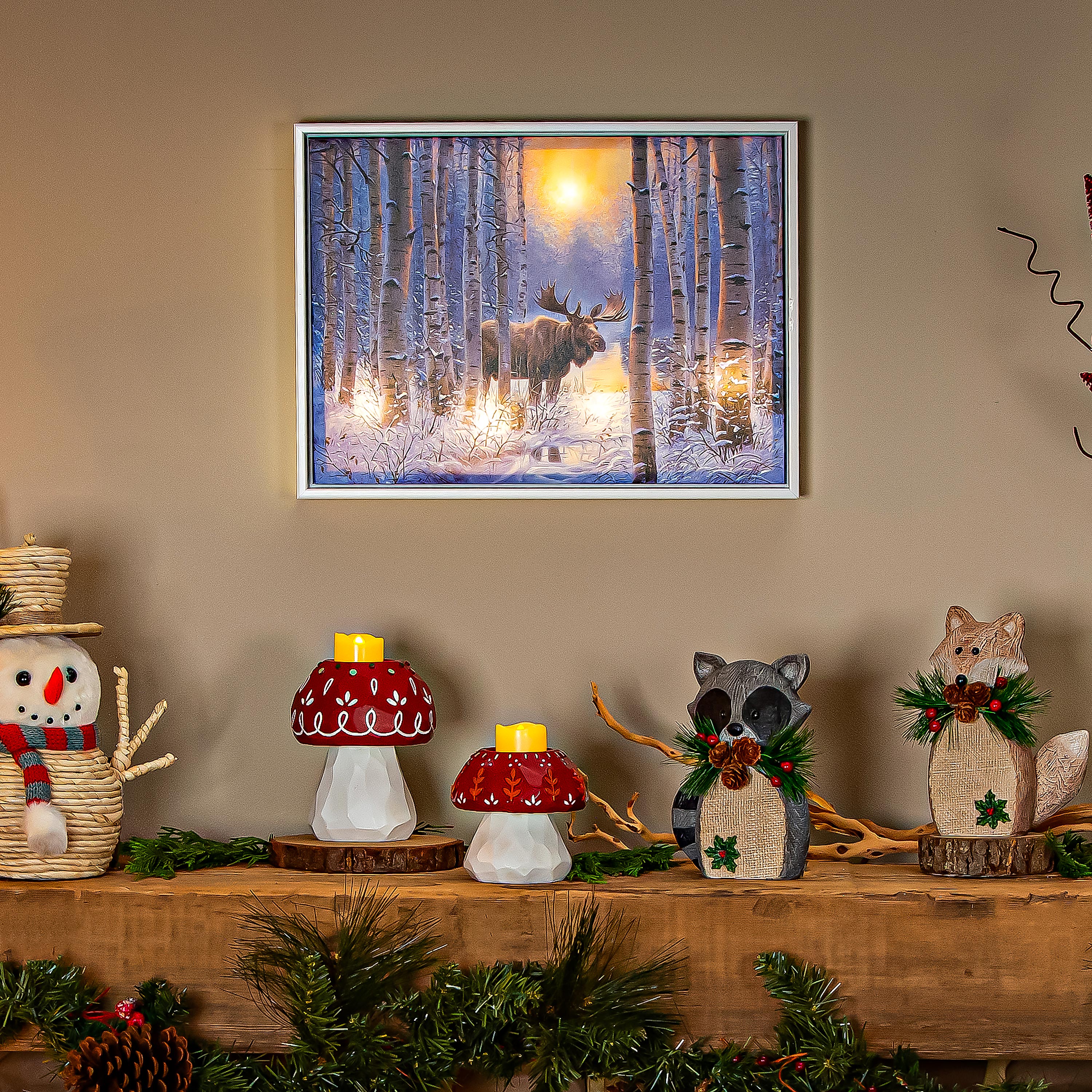 Woodland Storybook Indoor Wall Decor, LED Canvas with White Frame, Moose, 16" L x 12" H - Image 7
