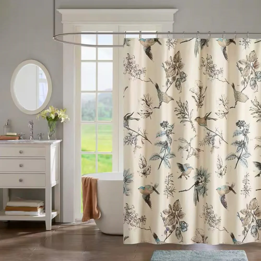 Vintage Birds & Leaves Shower Curtain