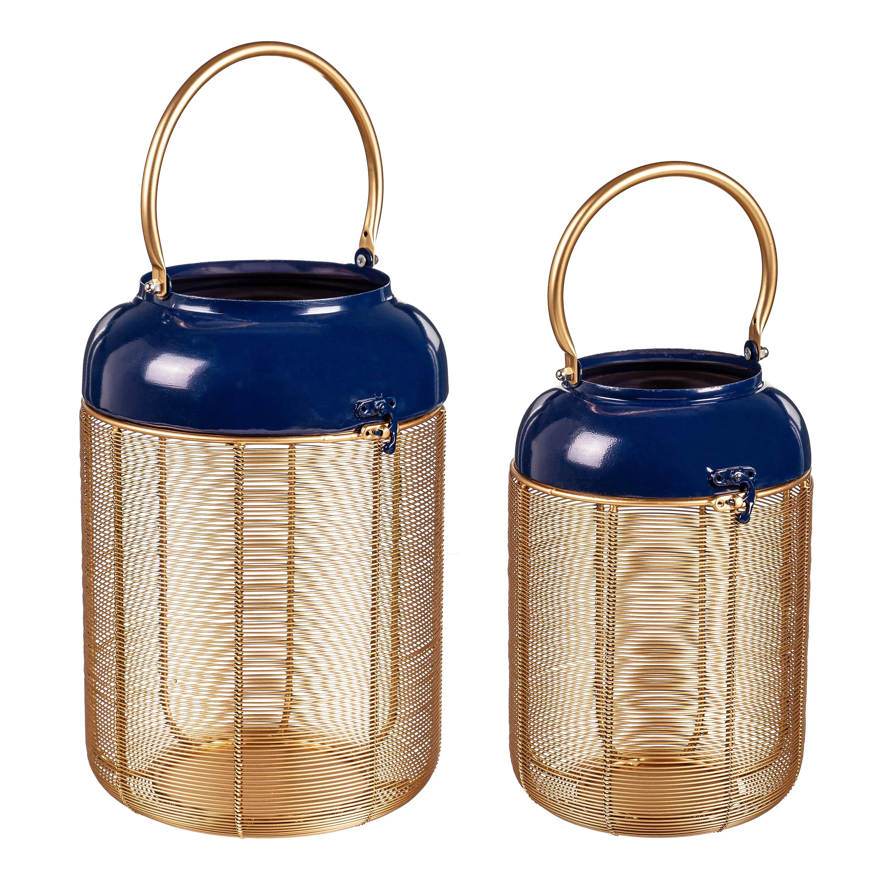 Blue and Gold Metal Lanterns, Set of 2 - Image 5
